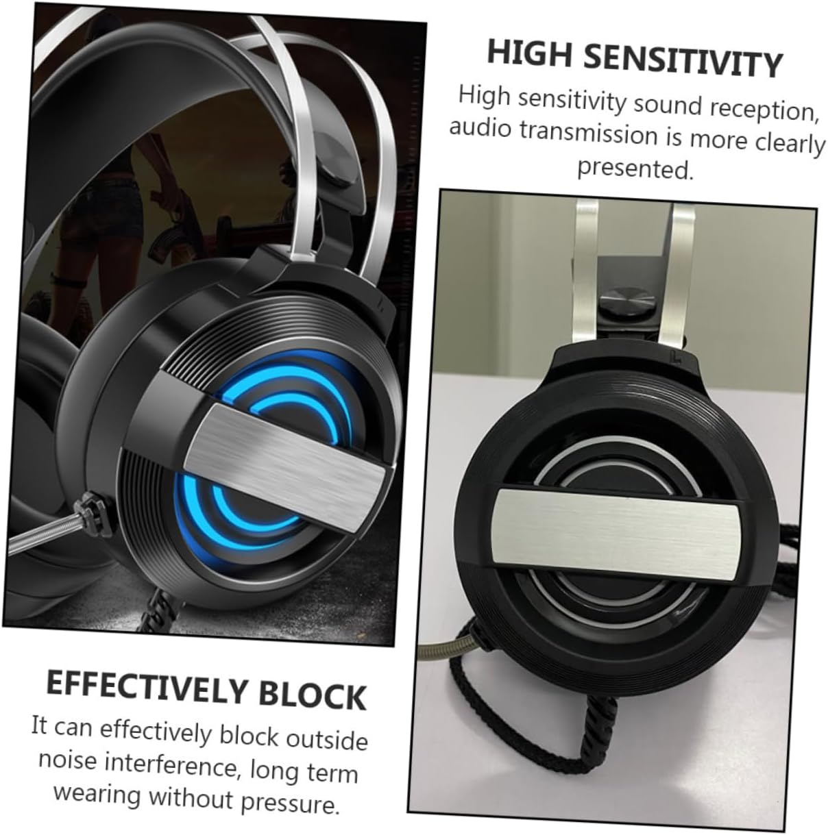 Gaming Headset USB Wired Stereo Pc Headphones with Microphone for Desktop and Home Use, Over-Ear Black Standard Edition for Professional Gamers image number 2