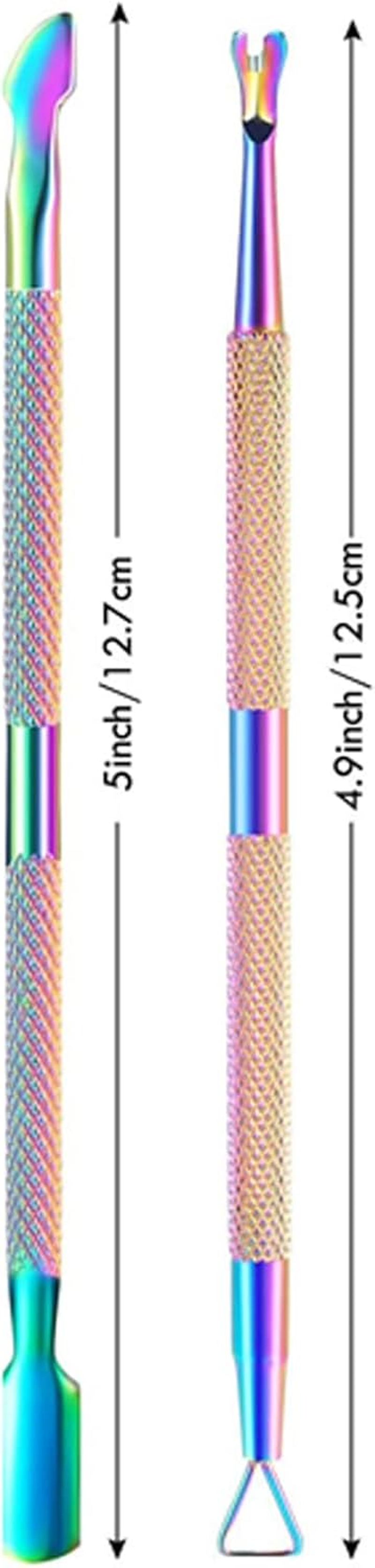 2PCS Cuticle Pusher and Cutter Remover,Salon Nail Scraper for Gel Polish, Stainless Steel Manicure and Pedicure Cleaner Tool for Fingernail and Toenail (Colorful) 011-2S-CS image number 2