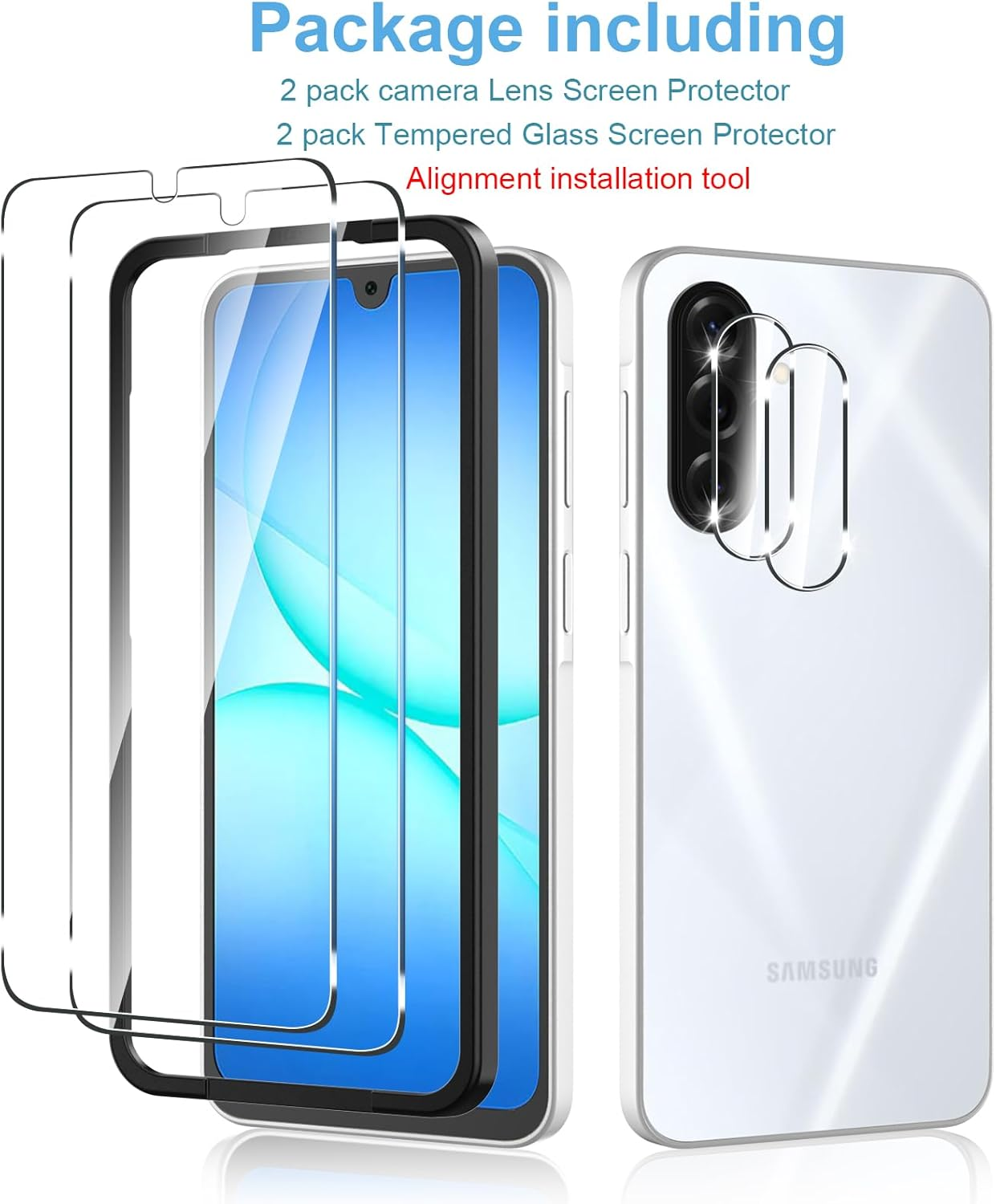 Anoowkoa Tempered Glass Screen Protector for Samsung Galaxy A17 5G/4G 9H Hardness HD Clear Screen Protector for Samsung A17 and Camera Protective Film Anti-Scratch with Positioning Aid Pack of 2 + 2 image number 4
