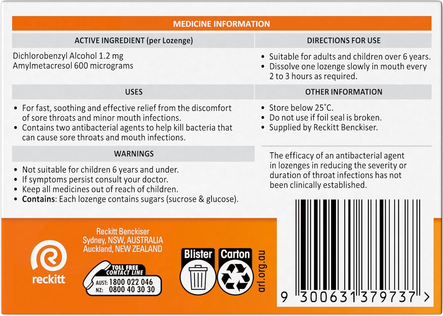 Strepsils Double Antibacterial Soothing Sore Throat Lozenges, Orange, 36 Pack
