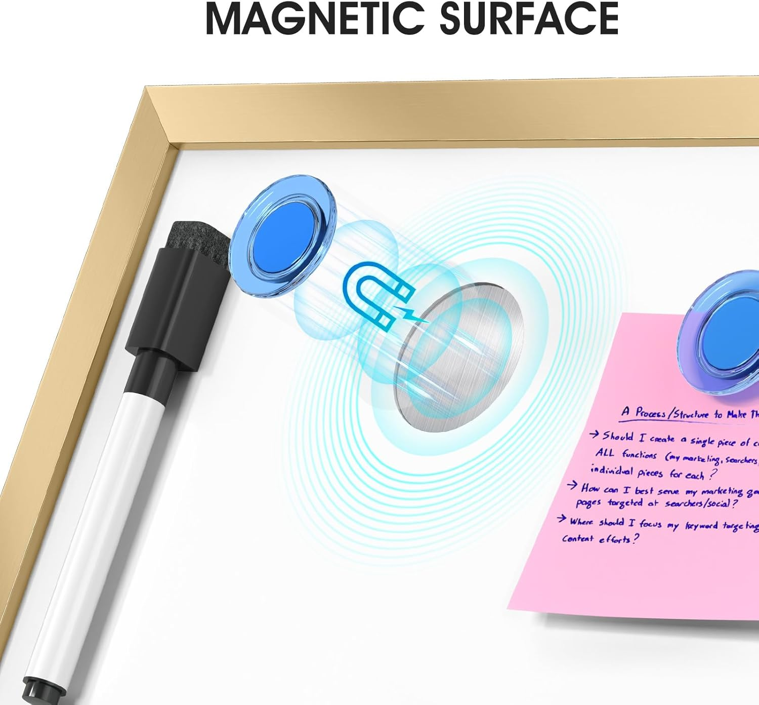 Maxgear Monthly Calendar Dry Erase Board for Wall, 16"X12" Hanging Whiteboard, Small Dry Erase White Board with Handle, Golden Aluminum Framed Whiteboard for Office, Home, School image number 6
