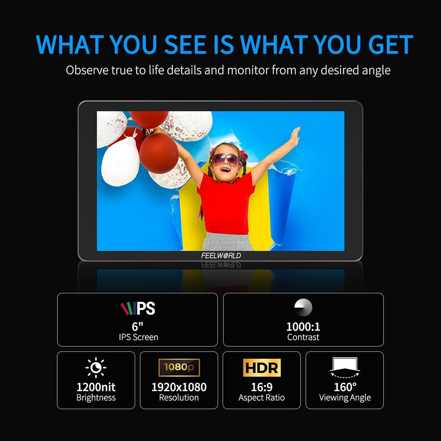 FEELWORLD P6XL 6 Inch Built in Battery Aluminium 1200Nit Camera Field DSLR Monitor Touchscreen High Brightness Waveform 3D LUT HDR 4K HDMI Input Lightweight image number 6