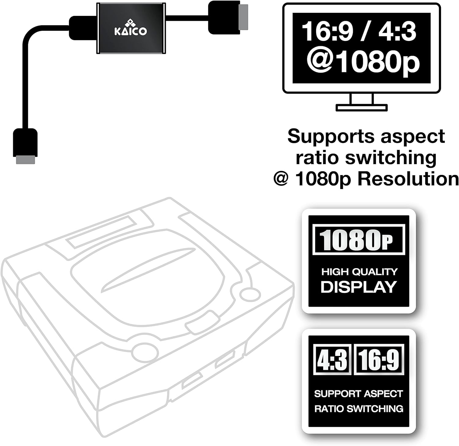 Kaico SEGA Saturn 1080P HDMI Adapter - for Use with Sega Saturn - Supports S Video Output &ndash; Supports PAL and NTSC Consoles &ndash; Aspect Ratio Switch for 16:9 or 4:3 image number 1