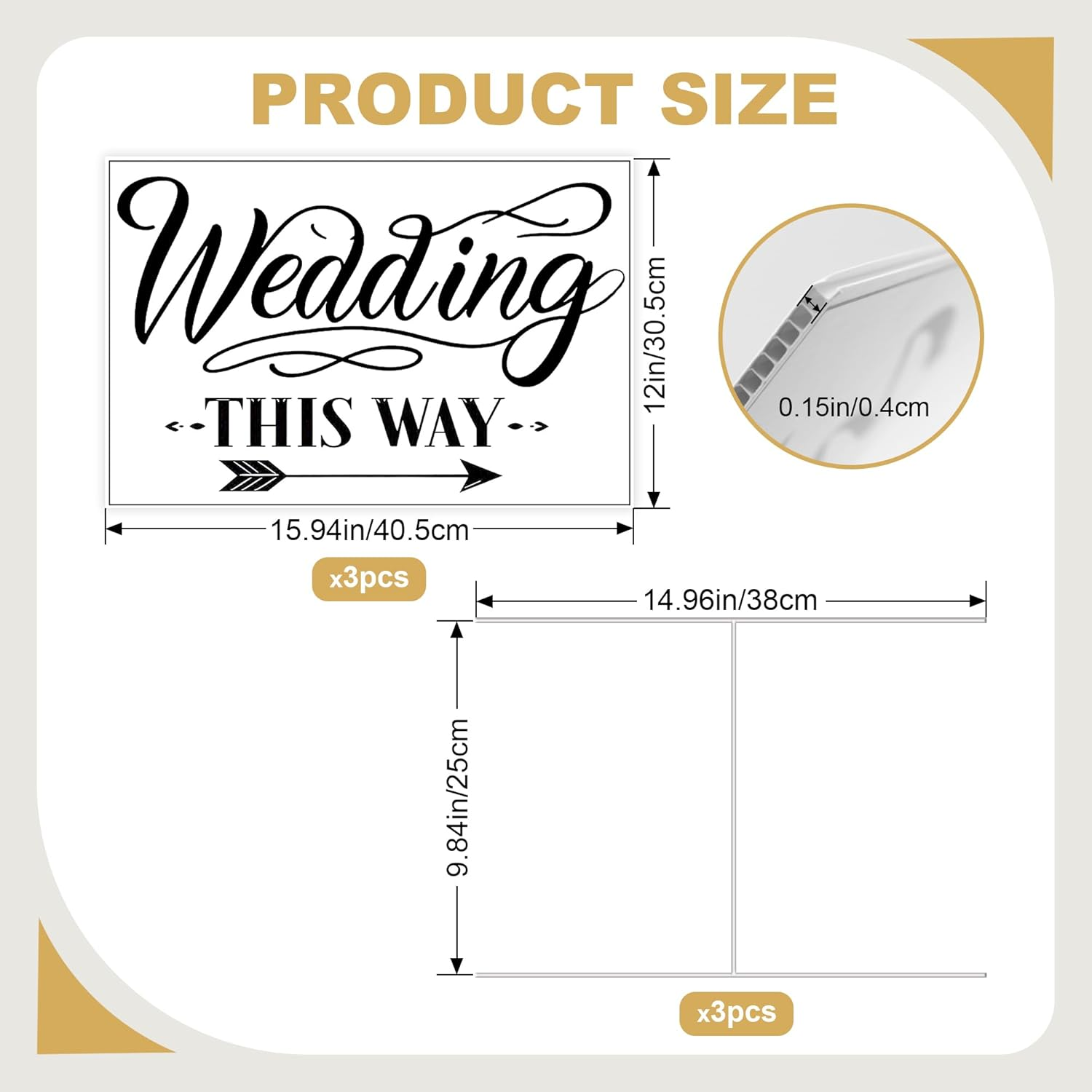 Wedding Direction Arrow Signs with Stakes, 3 Packs Wedding This Way Sign, Wedding Signs for Ceremony and Reception, YITOBA Double Sided Printed Wedding Directional Signs (White)