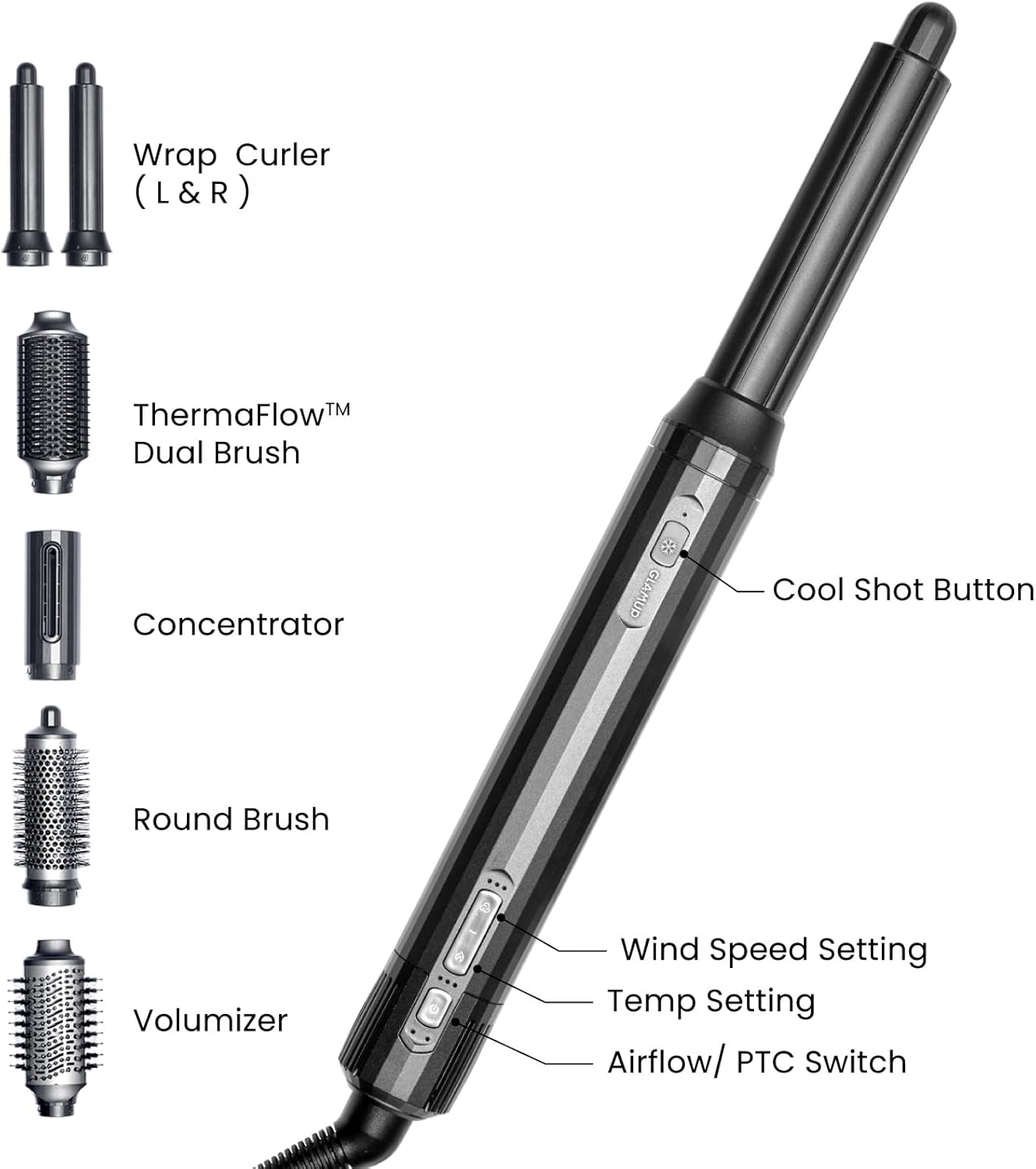 GLAMUP Upgraded 6 in 1 Hot Air Styler-Heat Straightener Brush, Auto Wrap Curler Fusionstyler Pro, High-Speed Motor Hair Dryer,Versatile,Negative Ionic, No Heat Damage, Magic Styler Gift Set image number 4