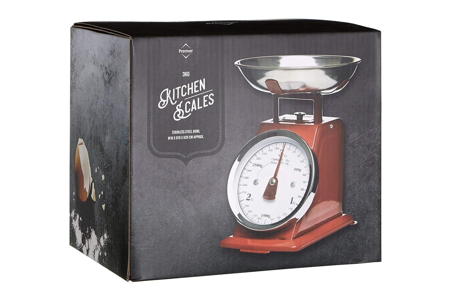 Premier Housewares 3KG Retro Kitchen Scale Weighing Scales Cooking Stainless Steel Kitchen Scales with Bowl Baking Scales Food Scales for Weighing, Red image number 5