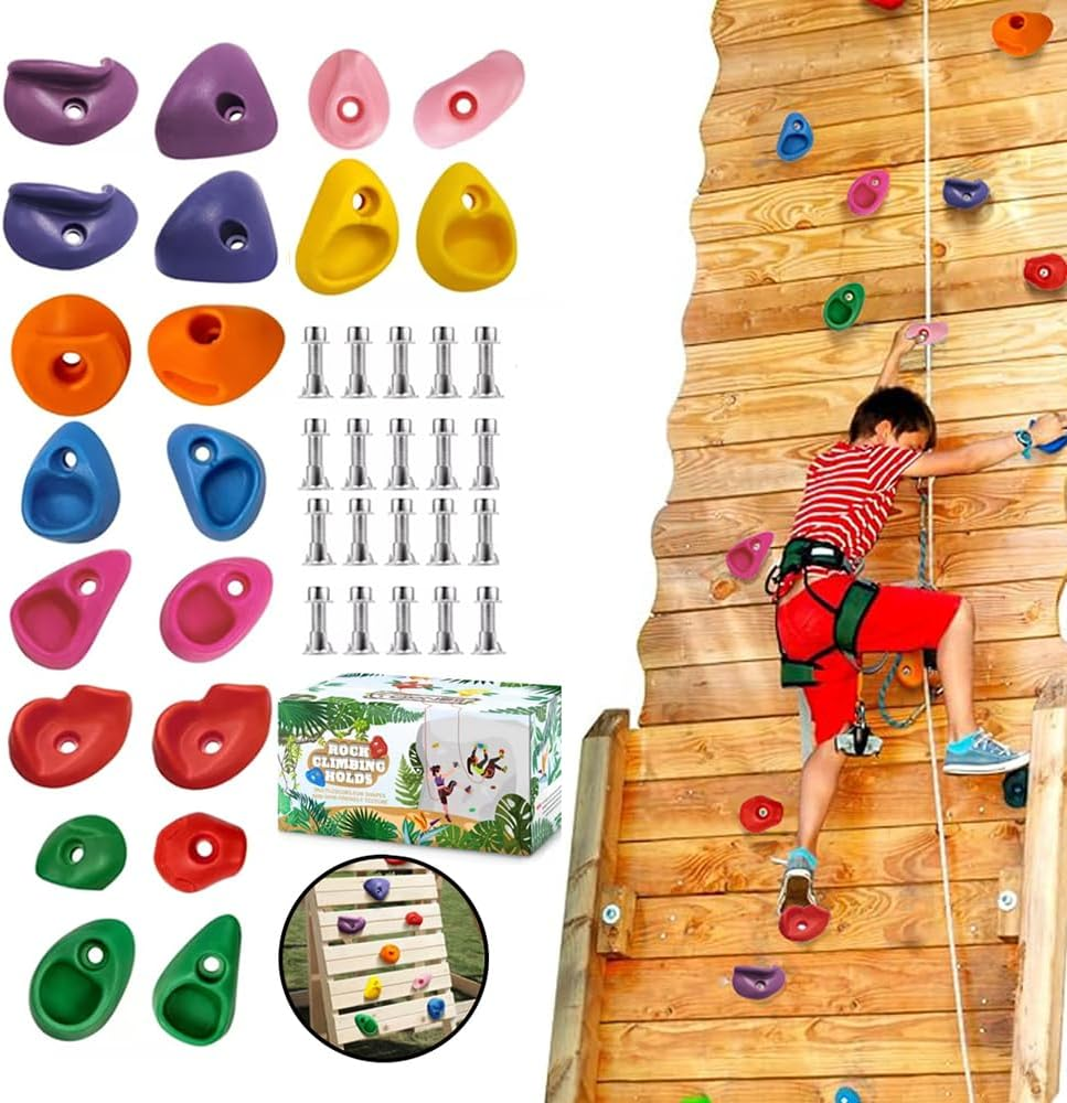 Timevrinql 20PCS Rock Climbing Holds Multi Size for Kids,Colorful Irregular Shape Climbing Wall Indoor Outdoor Playground Rides and Hardware Kit image number 1