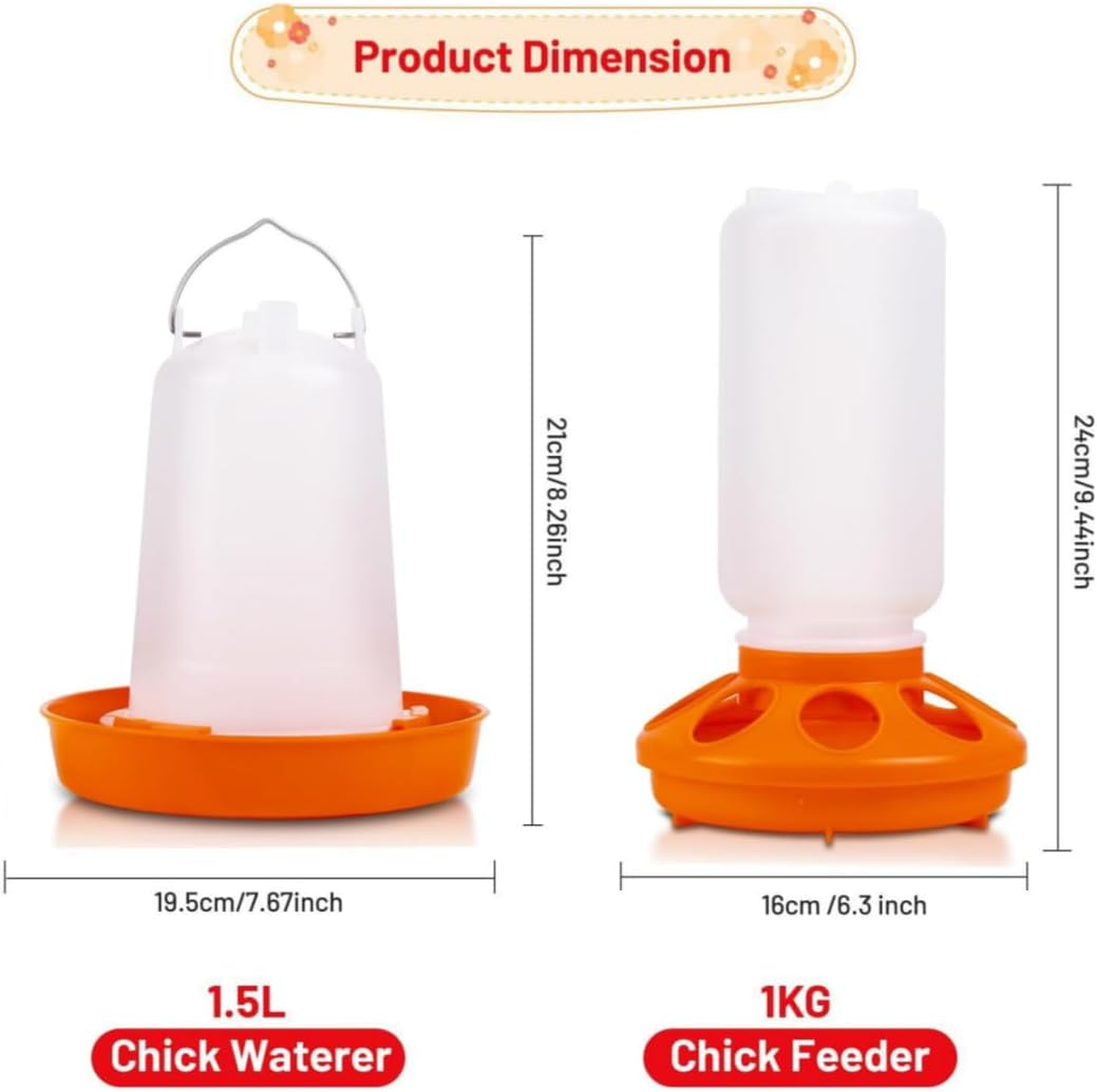 Chicken Waterer and Feeder Set - 1L Feeder, 1.5L Waterer, BPA Free Plastic - Baby Chick Supplies, Duck, Quail Feeder image number 4