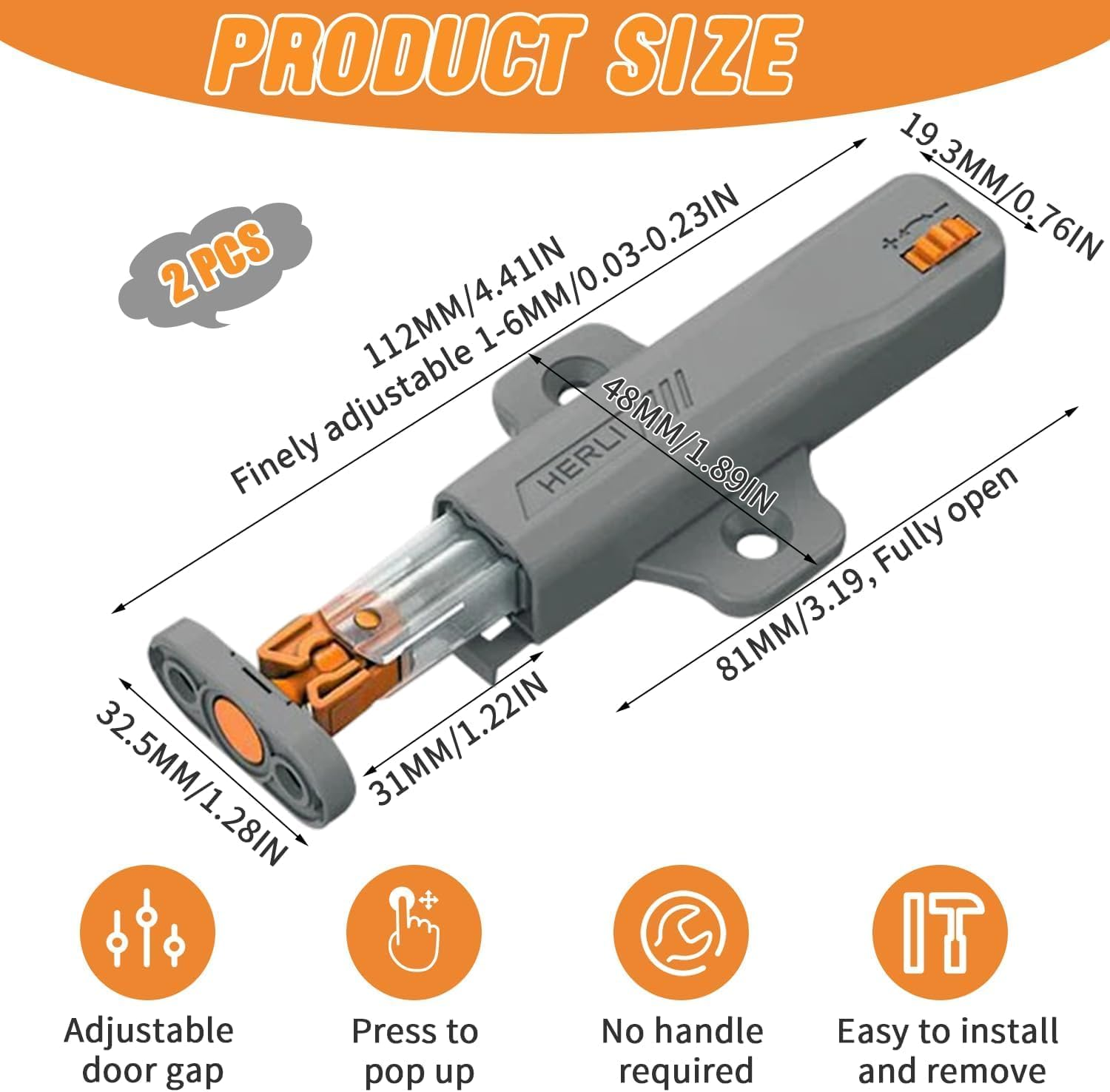 2 Pack Drawer Pull Touch Lock Tip On, Heavy Duty Push Latch, Push to Open Door Catches, Push Open Latch, RV Drawer Push Door Catch, for Bedroom, Kitchen Cabinet Window Wardrobe Closure