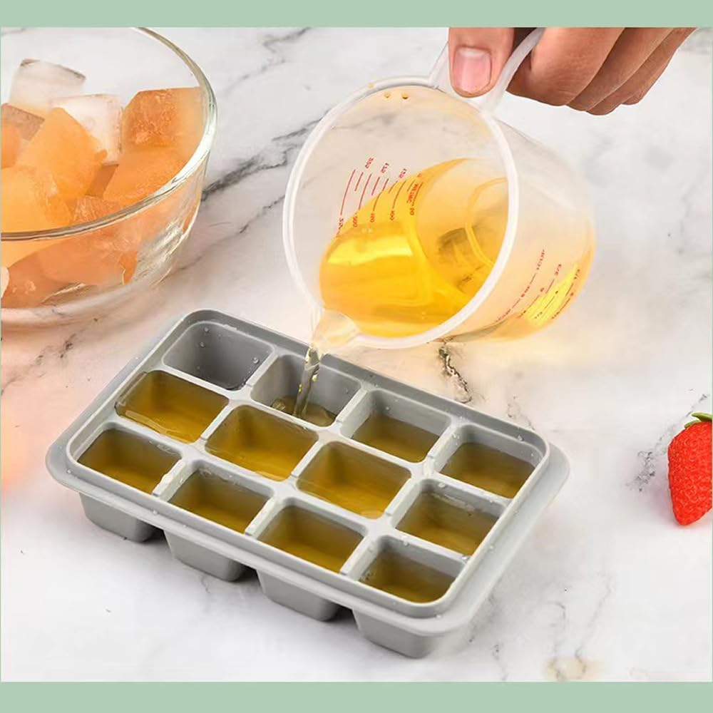 Silicone Ice Cube Tray Set of 2-12 Cavity Easy-Release Ice Molds for Whiskey, Cocktails, Baby Food, （Green+Gray） image number 3