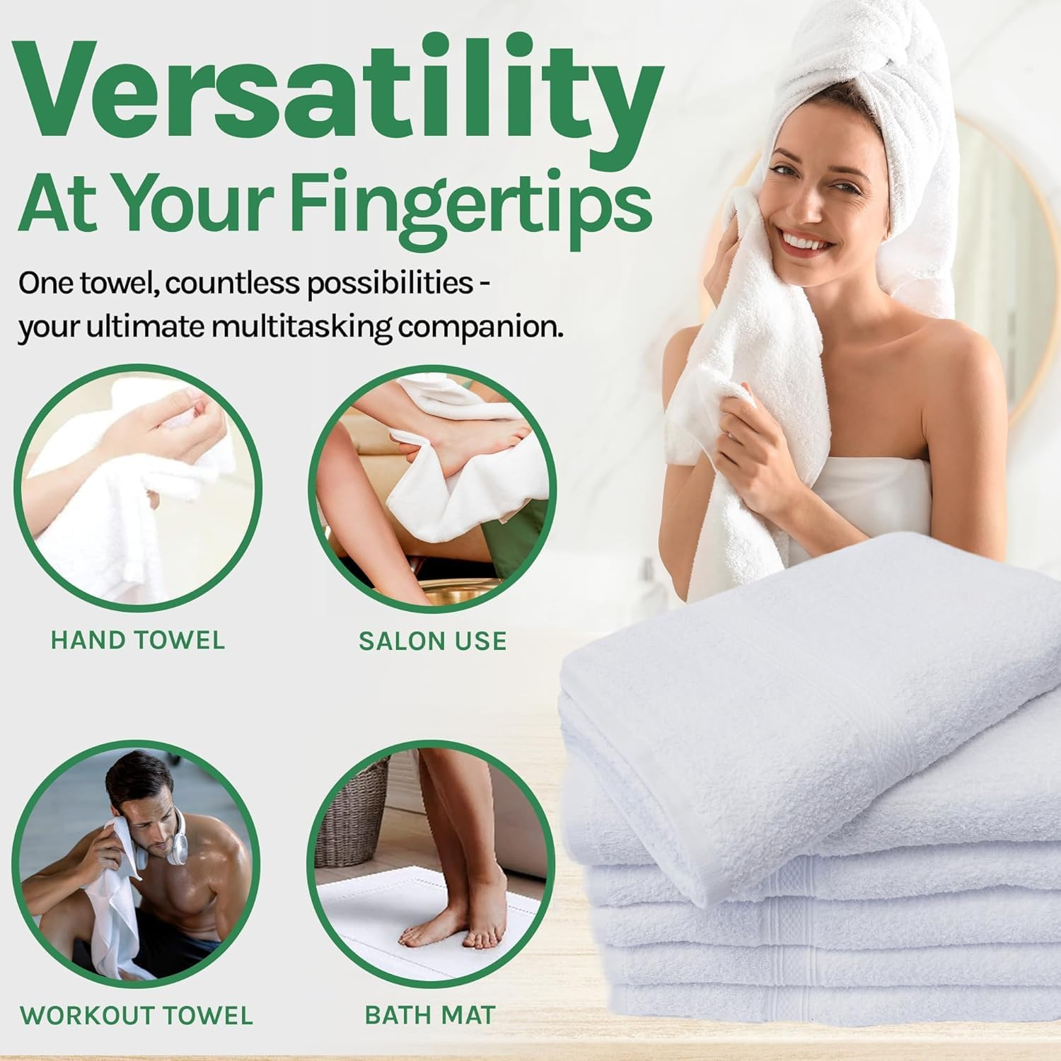 Towels N More 6 Pack 20"X40" Small Light Weight Gym Towels or Can Be Used as Kids Bath Towels or Salon Towel, 100% Ring Spun Cotton Loops Sweat Towels Women'S Hair Dry Towel