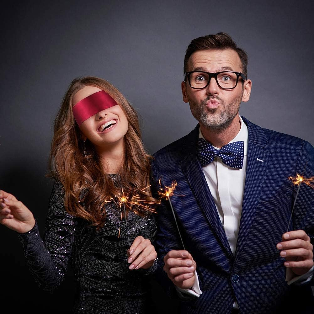 Satin Eye Mask Blindfold, 2Pcs Adjustable Comfortable Eye Blindfold Soft Satin Eye Covers, Silk Sleep Mask Cover Band for Sleeping, Red