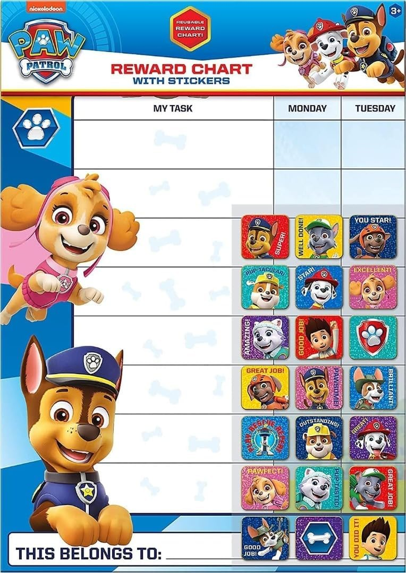 Paper Projects 01.70.30.024 Paw Patrol Everyday Reward Chart and 56 Sparkly Stickers, 29.7Cm X 42Cm