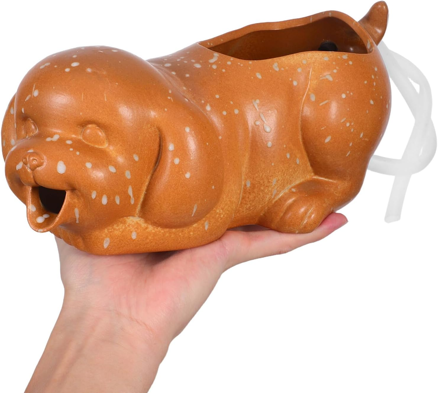 Ceramic Puppy Fountain Spitter for Outdoor Garden and Aquarium Water Feature with Ancient Swamp Filtration Wear-Resistant Pottery Planter Decor for Patio Landscape - Black image number 2