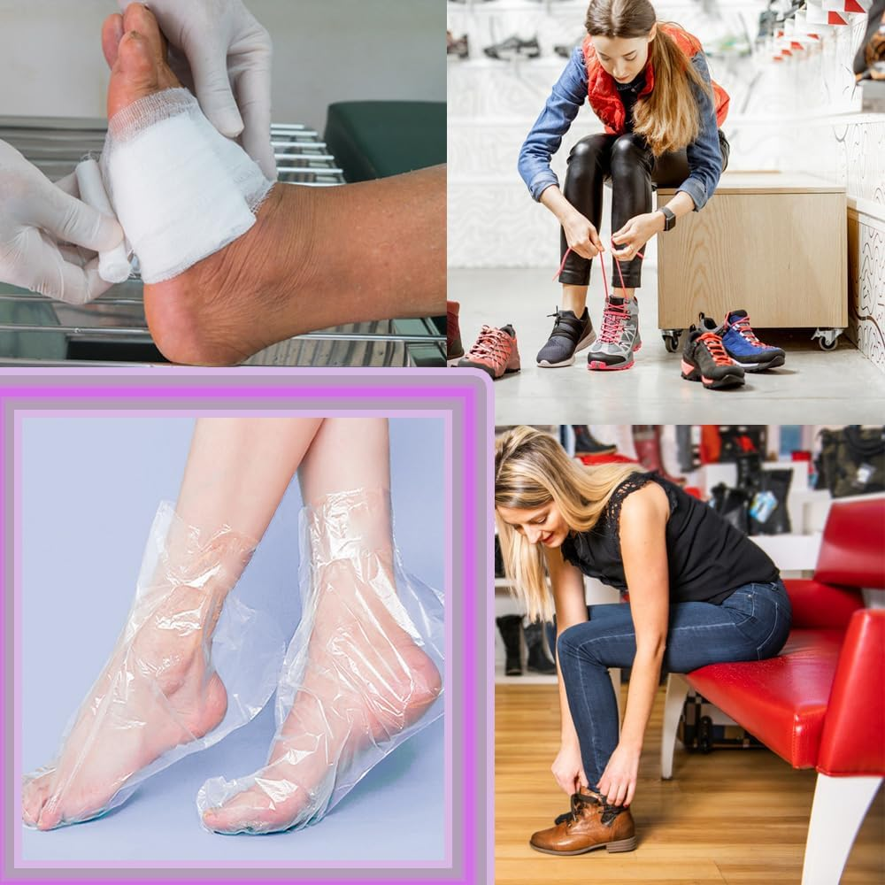 Pack of 100 Clear Plastic Disposable Boots Paraffin Bath Liner Foot Mask for Foot Pedicure Hot Spa Wax Treatment Foot Covers Bags Paraffin Foot Mask Socks image number 1