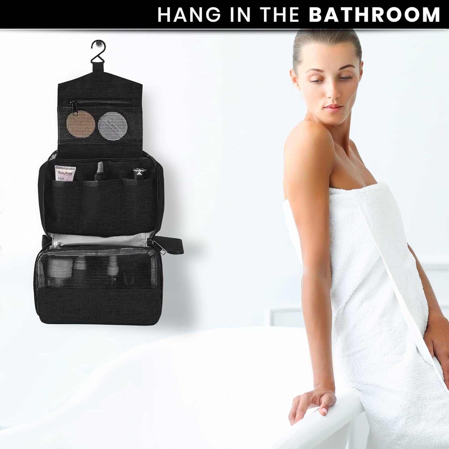 Small Compact Travel Hanging Toiletry Bag, Mini Carry on Toiletry Bag for Men and Women, Toiletries, Water Resistant, Black image number 6