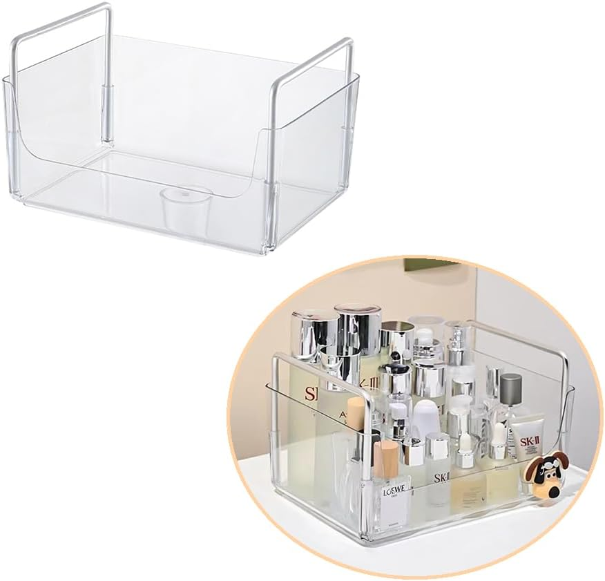 NYGHMY 1 Pcs Clear Plastic Organizer Tray with Handles, Makeup Organizer for Store Cosmetics and Skincare, Stackable Bathroom Countertop Organizer for Vanity, Kitchen Cabinet Storage Items image number 1
