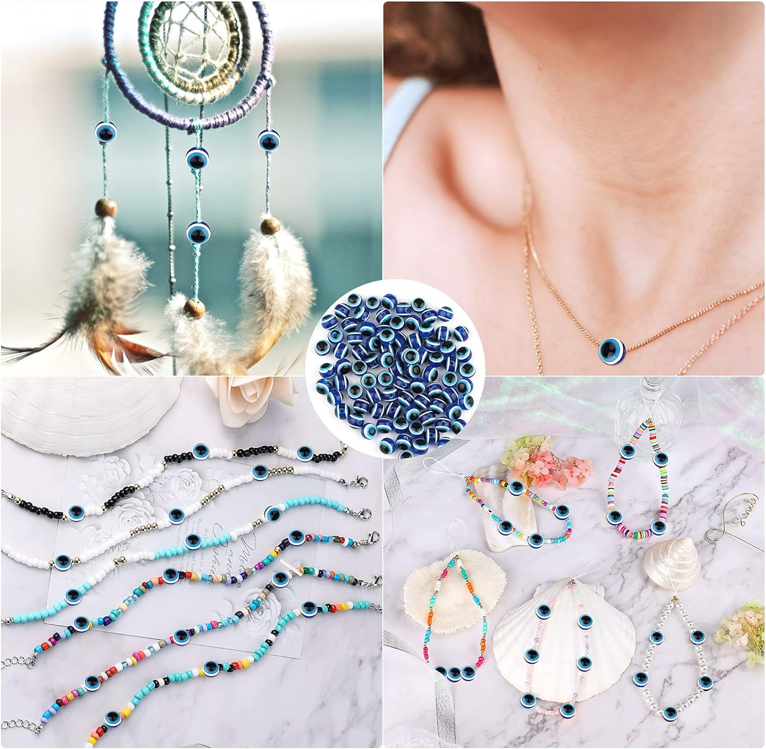 SAVITA 150Pcs Blue Evil Eye Beads Eyeball Spacer Beads Handmade Resin Beads Charms for DIY Bracelets Necklace Jewelry Making (8Mm/0.3Inch) image number 5