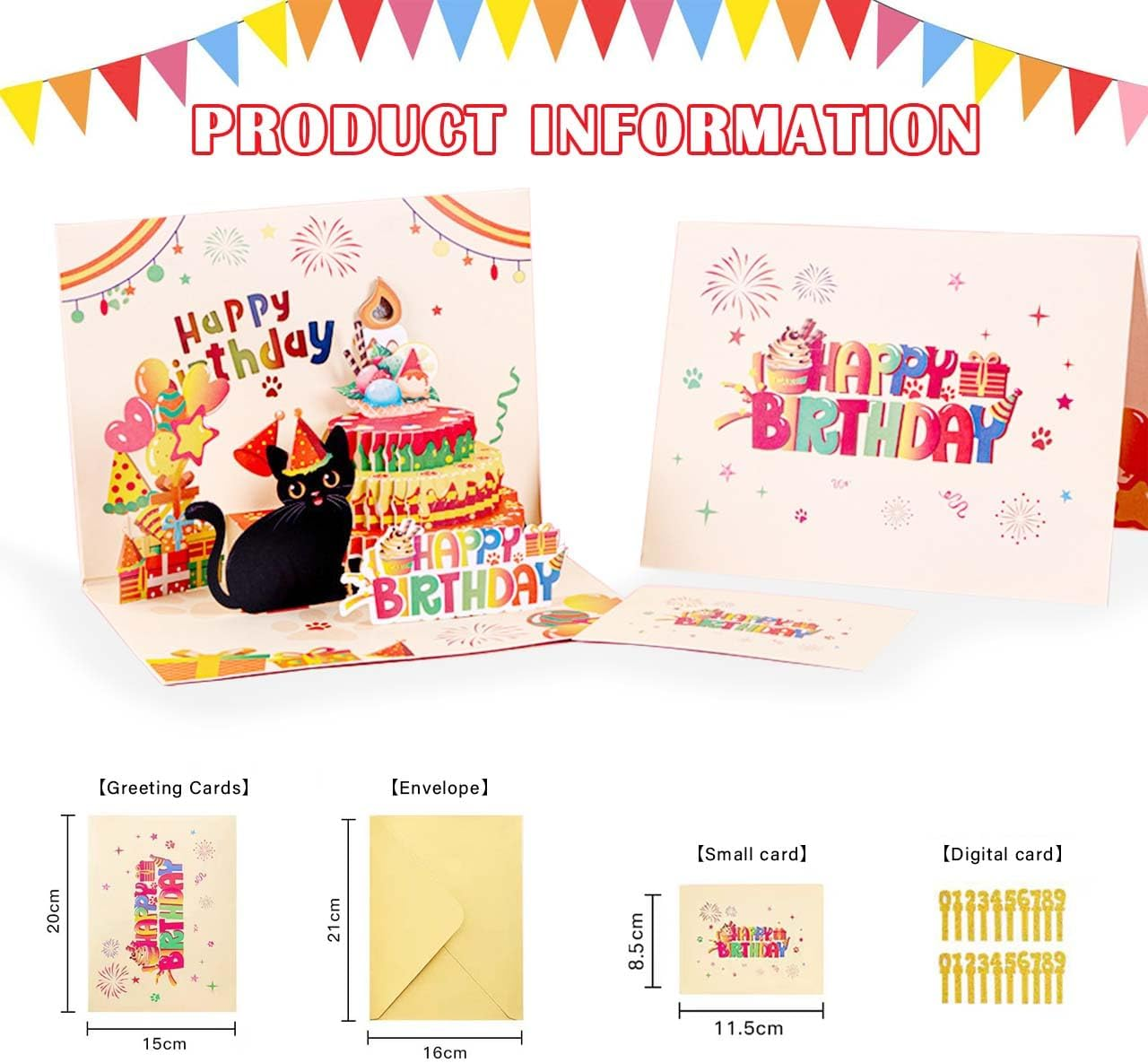 Musical Birthday Card with Lights,3D Happy Birthday Card with "Cat Meowing" and "Happy Birthday to You" Song &ldquo; for Men, Women, Kids, Family, and Friends image number 3