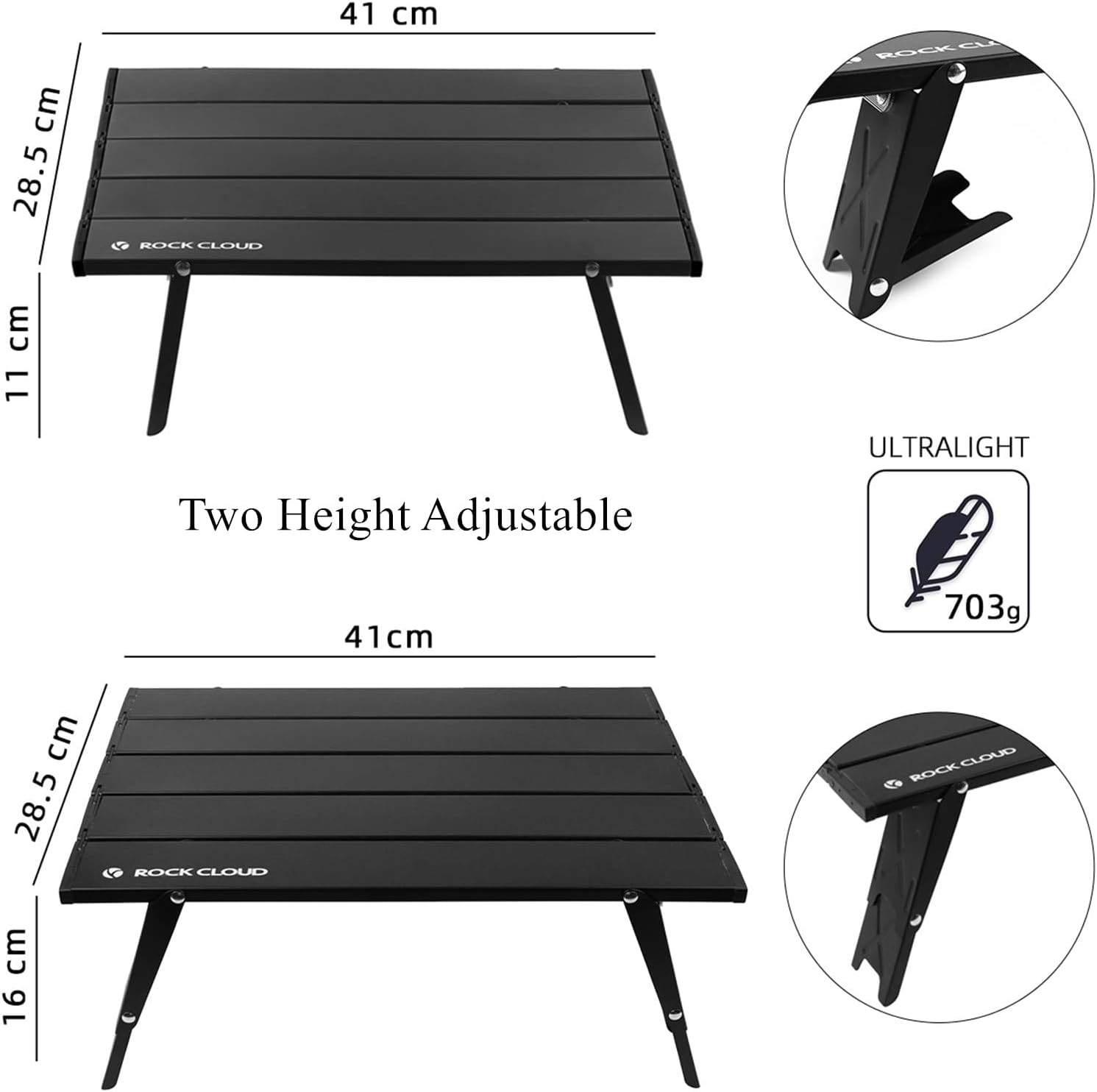 Rock Cloud Camping Table Folding Beach Table Aluminum Portable Height Adjustable Camping Table Ultralight Lightweight Roll up Camp Table with Hinges Picnic，Hiking，Fishing，Beach Camping image number 3