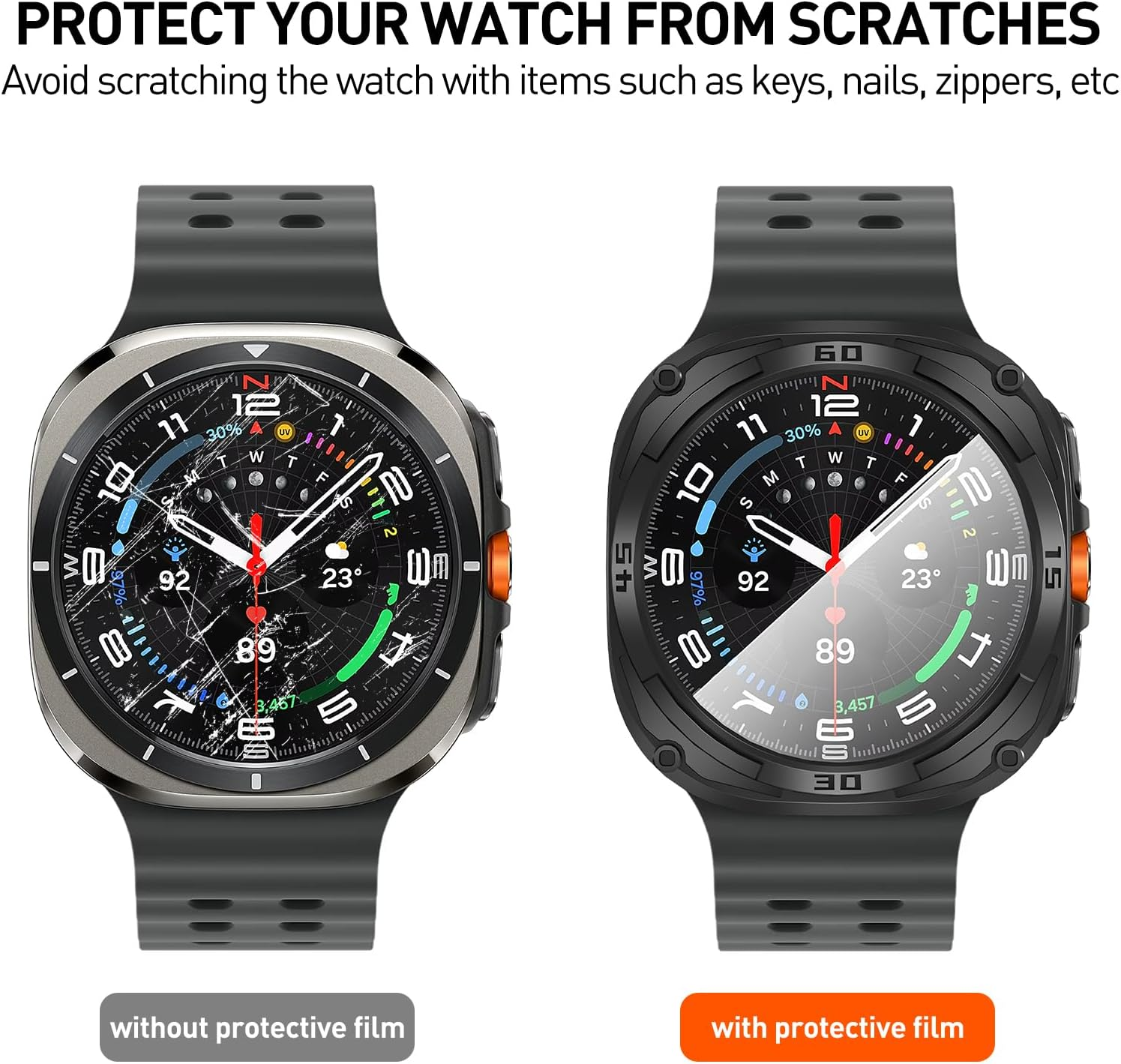 Suoman 2+2 Pack for Samsung Galaxy Watch 7/8 Ultra 47Mm (2024/2025) Case, HD Tempered Glass Screen Protector, All-Round TPU Protective Cover Bumper-Black+Black - Black*2+Hd*2 image number 2