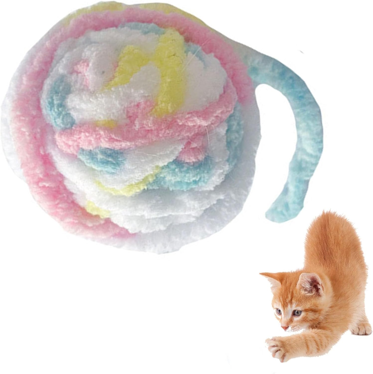 Cat Yarn Ball Toy, Fun Bite Resistance Woolen Yarn Cat Ball Toy with Bell, Furry Rattle Ball Interactive Cat Toys Balls Soft Fuzzy Balls Cotton Thread Ball Toys for Cats Kittens Puppies Self(Pink)