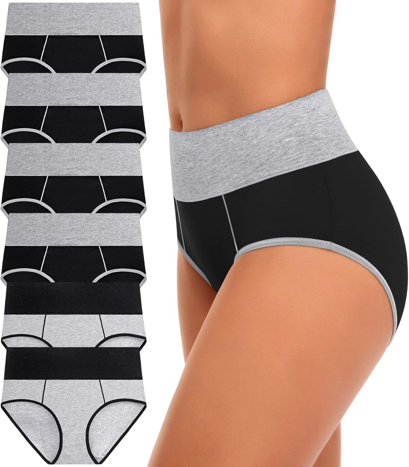 High Waisted Underwear for Women Cotton No Muffin Top Full Coverage Briefs Soft Stretch Ladies Panties 5 Pack image number 3