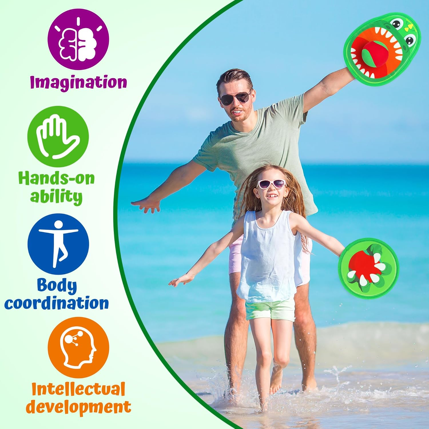 Dinosaur Toss and Catch Ball Set, Catch Game Toys, Outdoor Toys for Kids 3+ 4 5 6 7 8, Backyard Lawn Games Pool Beach Toys with 4 Rackets, 4 Balls, 1 Drawstring Bag image number 2