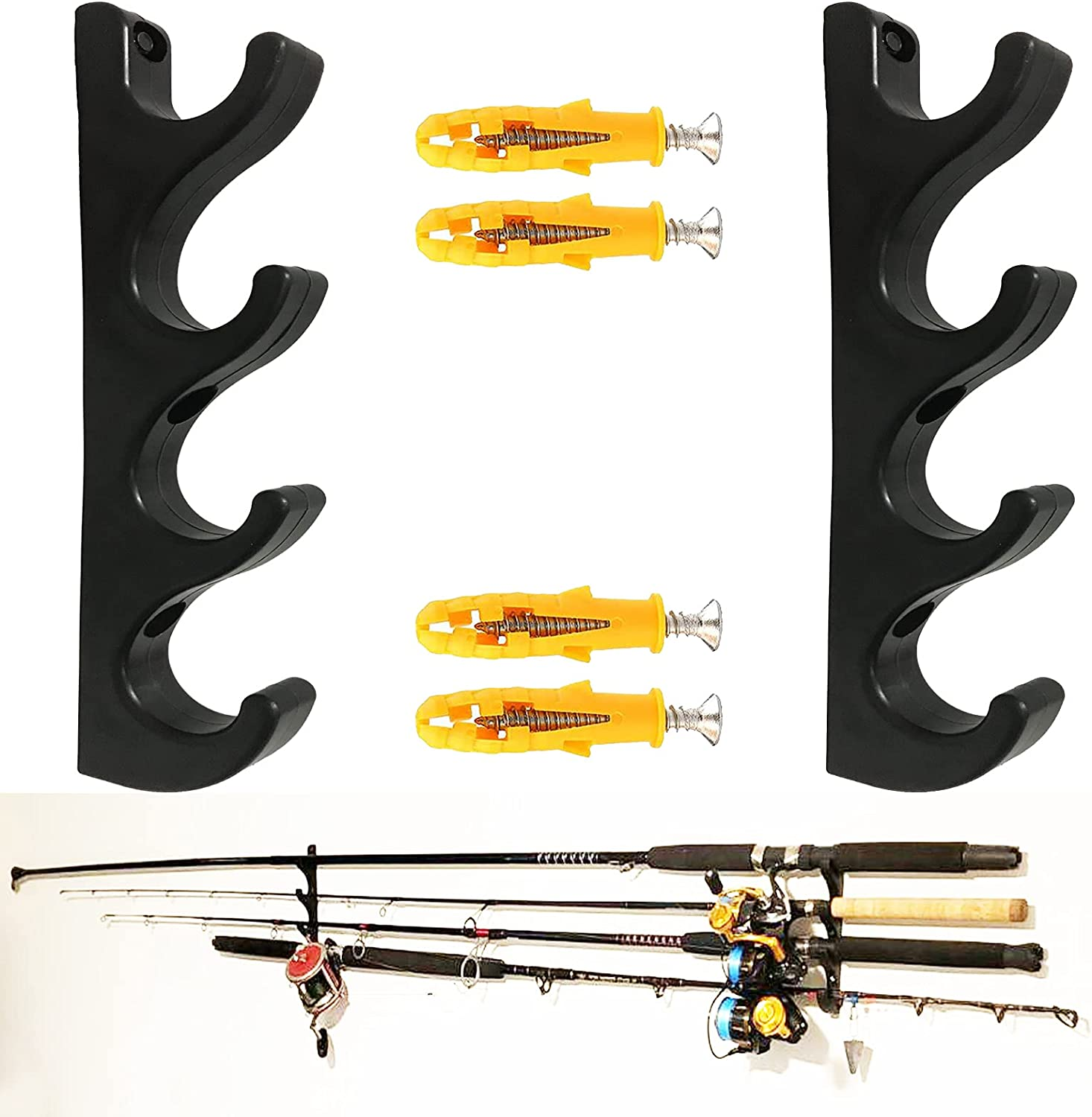Pmsanzay Horizontal Fishing Rod Holder Wall Mounted Fishing Rod Storage Rack Fishing Pole Holder &ndash; Hold 4 Fishing Rods &ndash; Easy to Install Hardware Included. image number 3