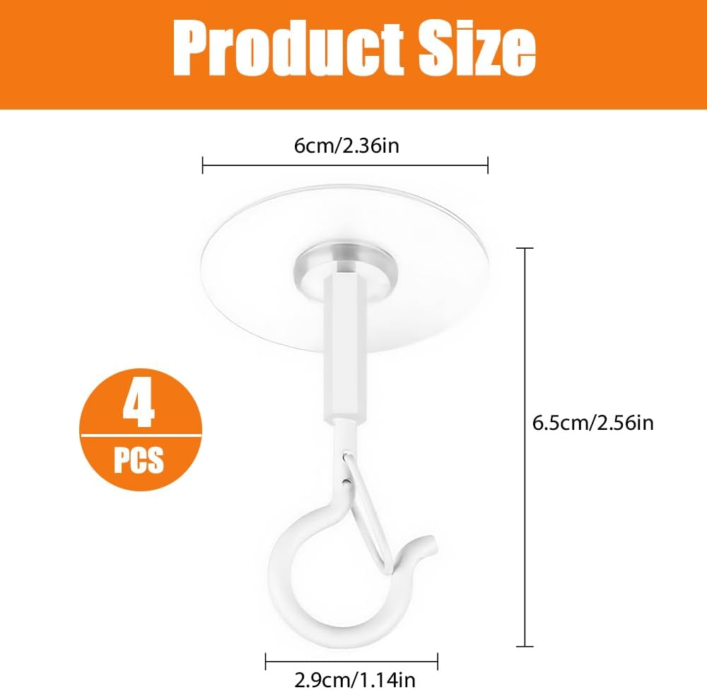 4 Pack Heavy Duty Ceiling Hooks for Hanging Planters, Bird Feeders, Lanterns and Outdoor Decorations &ndash; Strong Self-Adhesive Hooks for Home and Garden Use (White) - White And Black image number 5