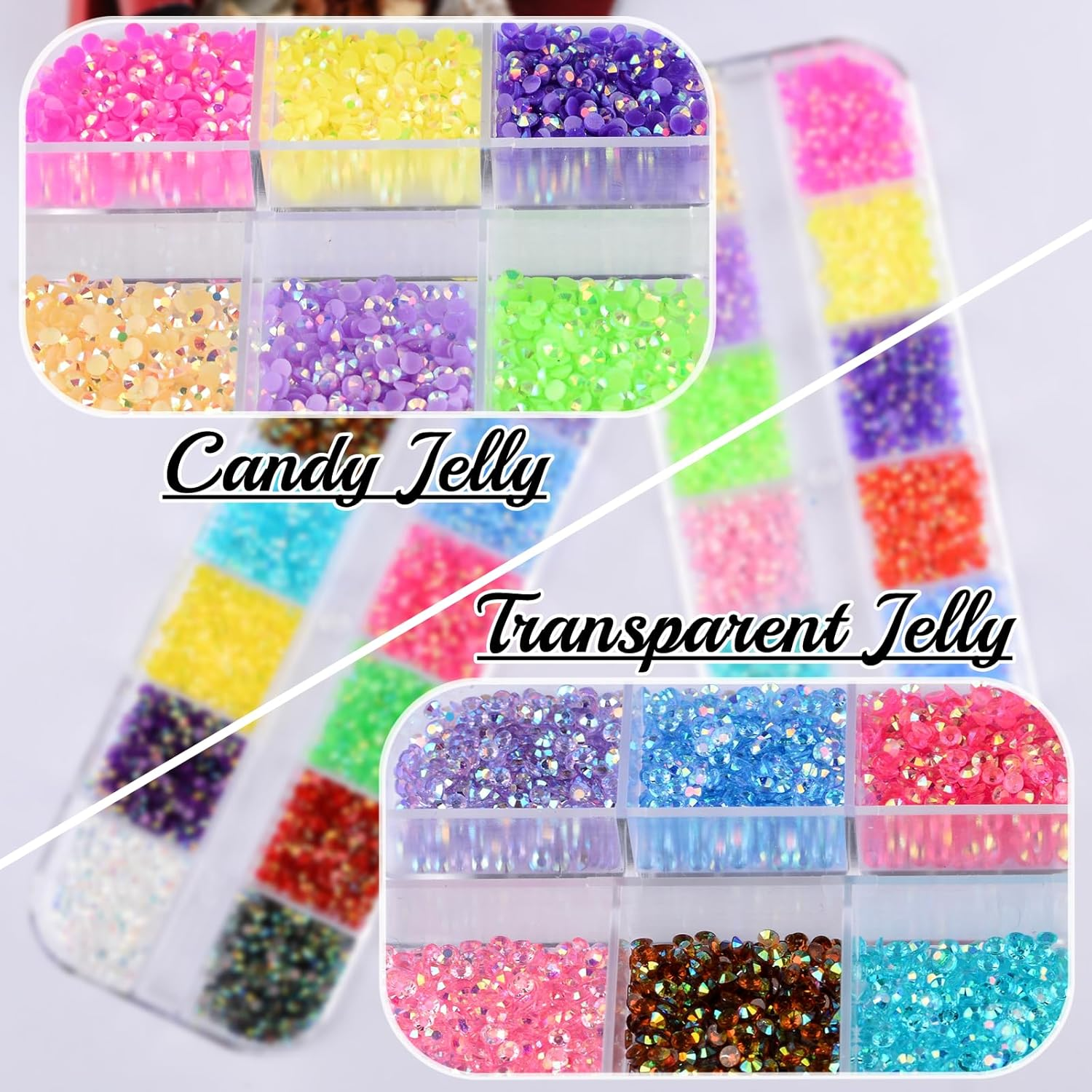 Kikonoke 5 Boxes Nail Art Rhinestones Half Pearls Kit 3D Flatback Jelly Crystal Gems Diamantes Design for Crafts Face Clothes Clothes Glass Decorations DIY (60 Colors 2Mm) image number 1