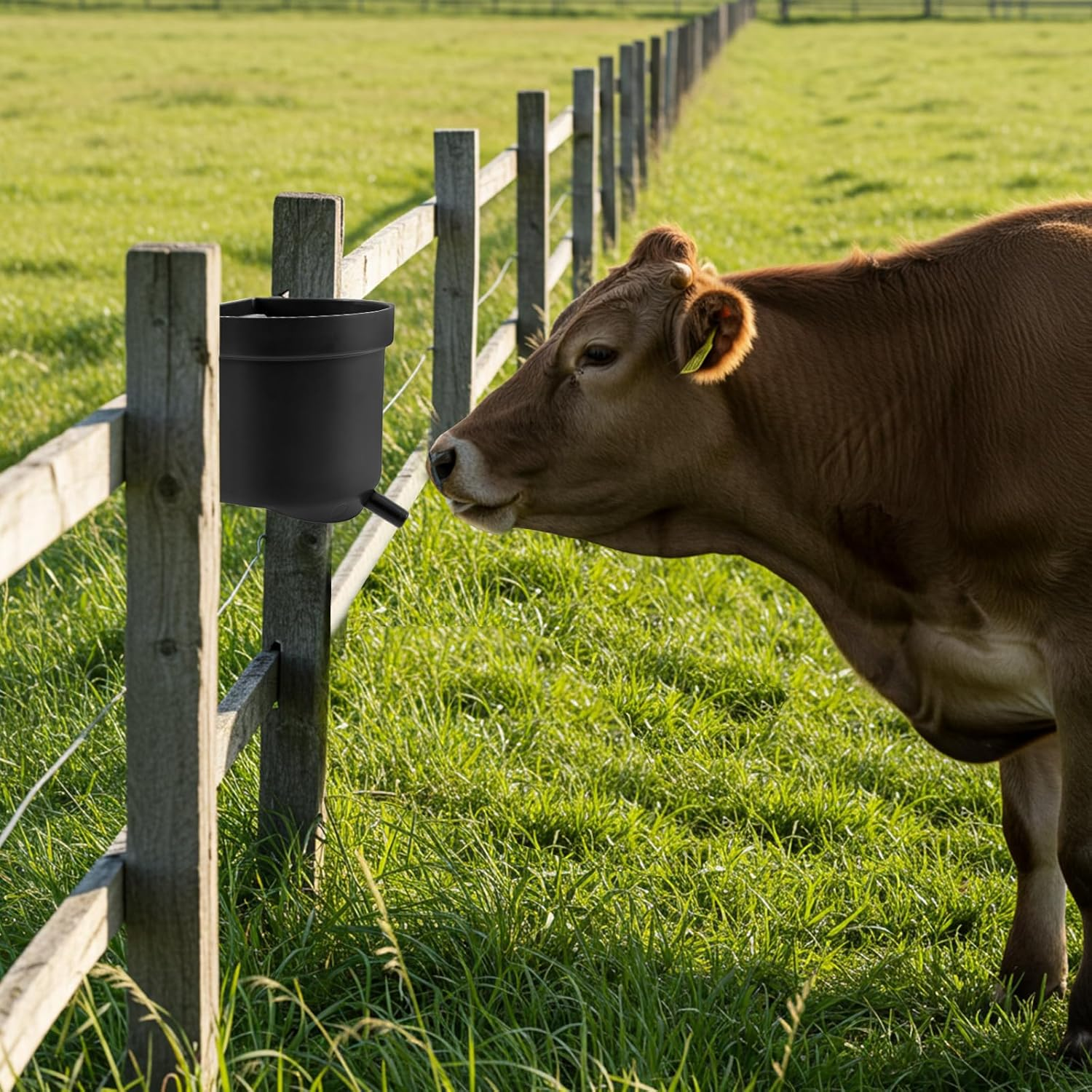 Abbylike 2 Pack 4 Quart Single Teat Calf Milk Feed Bucket Hook over Hanging Calf Feeder Bucket with Nipple Mountable Plastic Livestock Feeder for Farm Stall Barn Cowshed Cattle Housing Feeding image number 5