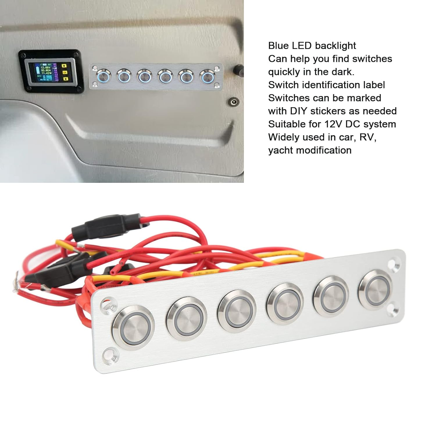 Eosnow Marine Boat Switch Panel,Sturdy Construction 6 Gang Switch Panel,Multiple Stickers Automotive Replacement Electrical System Switches,For Car RV Yacht 12V 24V DC System image number 1