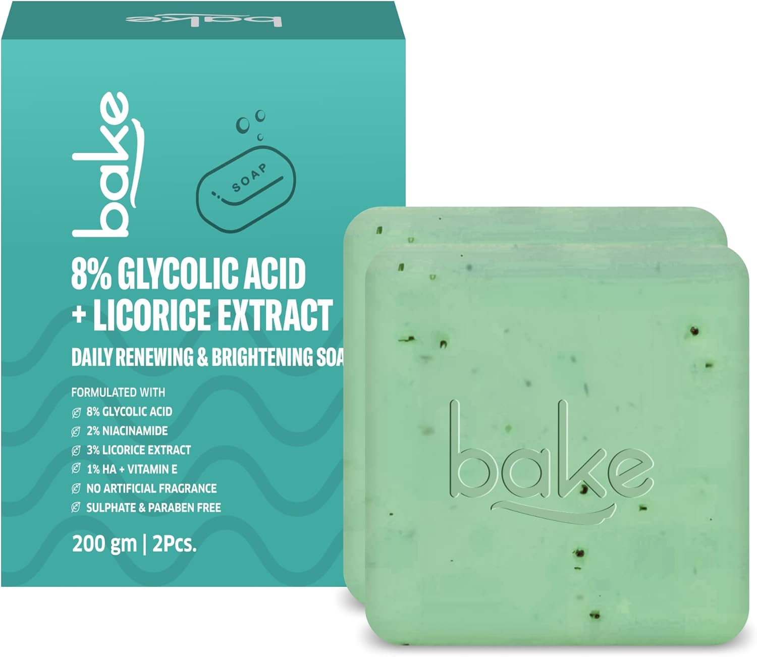 BAKE 8% Glycolic Acid Scrub Treatment Soap (200 Gms Pack of 2) with 3% Niacinamide | for Pigmentation, Exfoliation, Tan Removal, Brightens Underarms | for Women & Men | 100G X 2 (Pack of 2) image number 2
