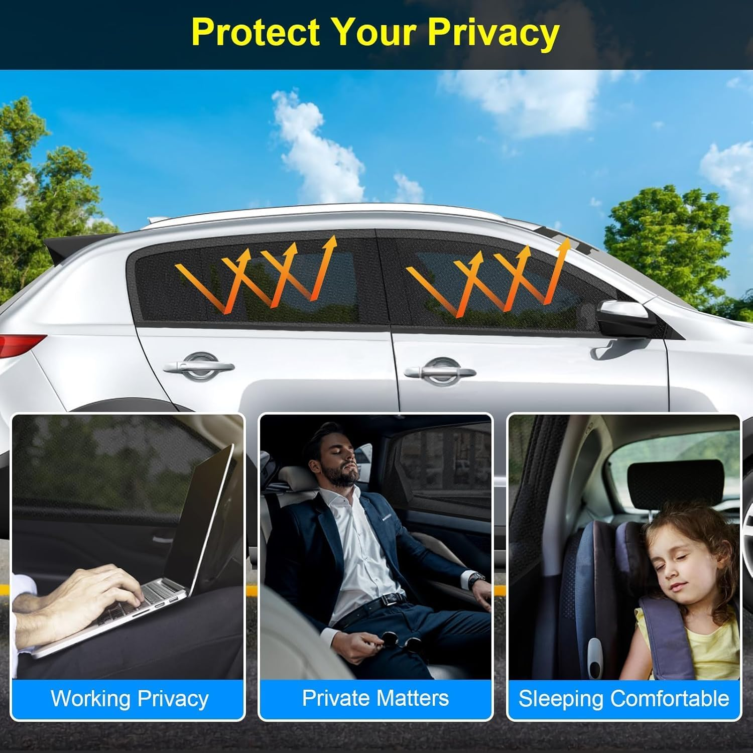 Ronluuu 4Pack Car Window Shades Mesh, Universal Fit Most of Cars, Large SUV, Pickup, Sunshade for Car Camping Anti-Mosquito UV Protection Breathable Mesh Baby, Side Window Covers image number 2