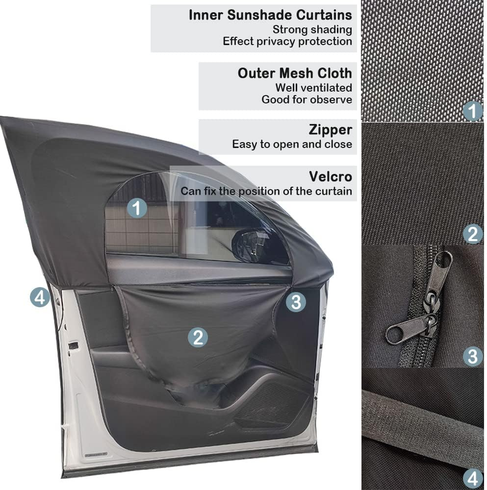 Upgrade Stretchable&Breathable SUV Car Window Shade - Oversize Double Mesh for Heat Shading and Bug&Uv Protection - Car Must Have Privacy Shades for Cars,Truck,Suv When Camping (Front Window/2Pcs) - Front And Rear Windows/4Pcs image number 4