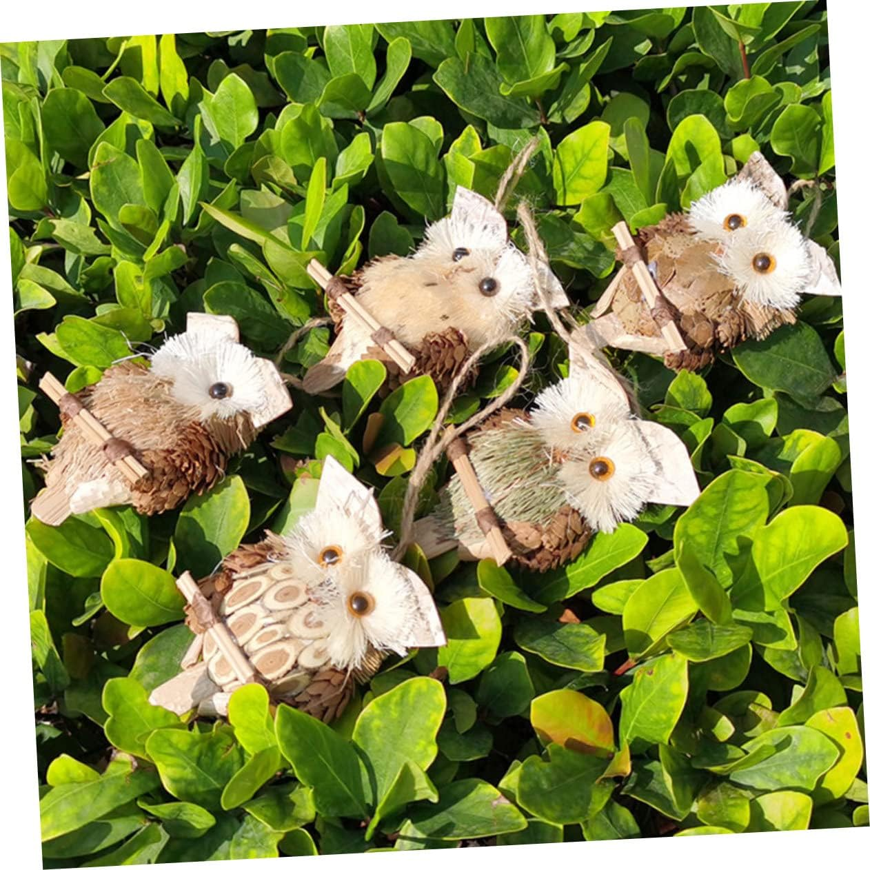 Yardwe 5Pcs Owl Pendant Christmas Decorations Ornament Log Bark Craft Wall Decor Mini Figurine Outdoor Wall Art Rustic Scene Elk Squirrel Hanging Decor image number 6