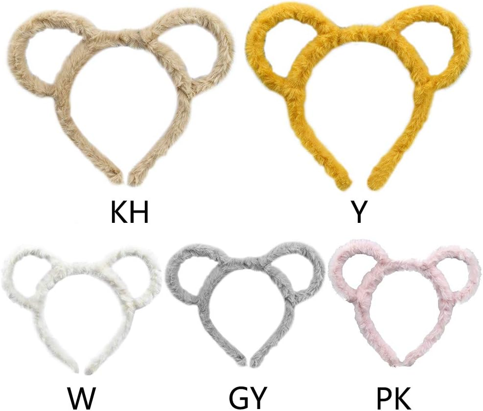 Oilmal Hair Hoop, Women Winter Thick Plush Headband round Mouse Bear Ears Makeup Hair Hoop Bandana Pink - Pink image number 2