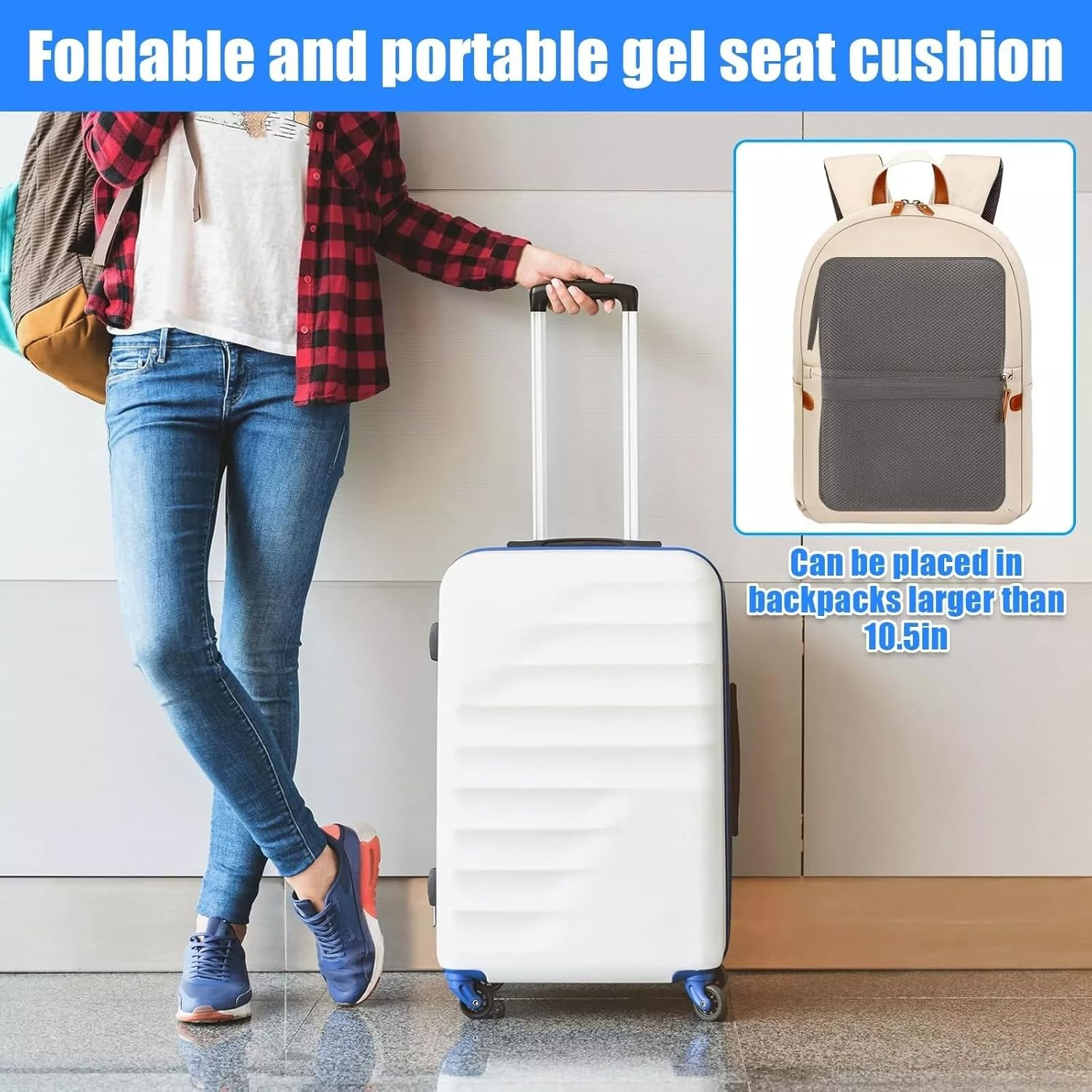 Portable Gel Seat Cushion，Foldable Office Chair Cushion，Car Seat Cushion for Long Sitting Pressure Relief，Tailbone Cushion for Office Chair Car Stadium Airplane Travel, Sciatica, Tailbone Pain Relief image number 4