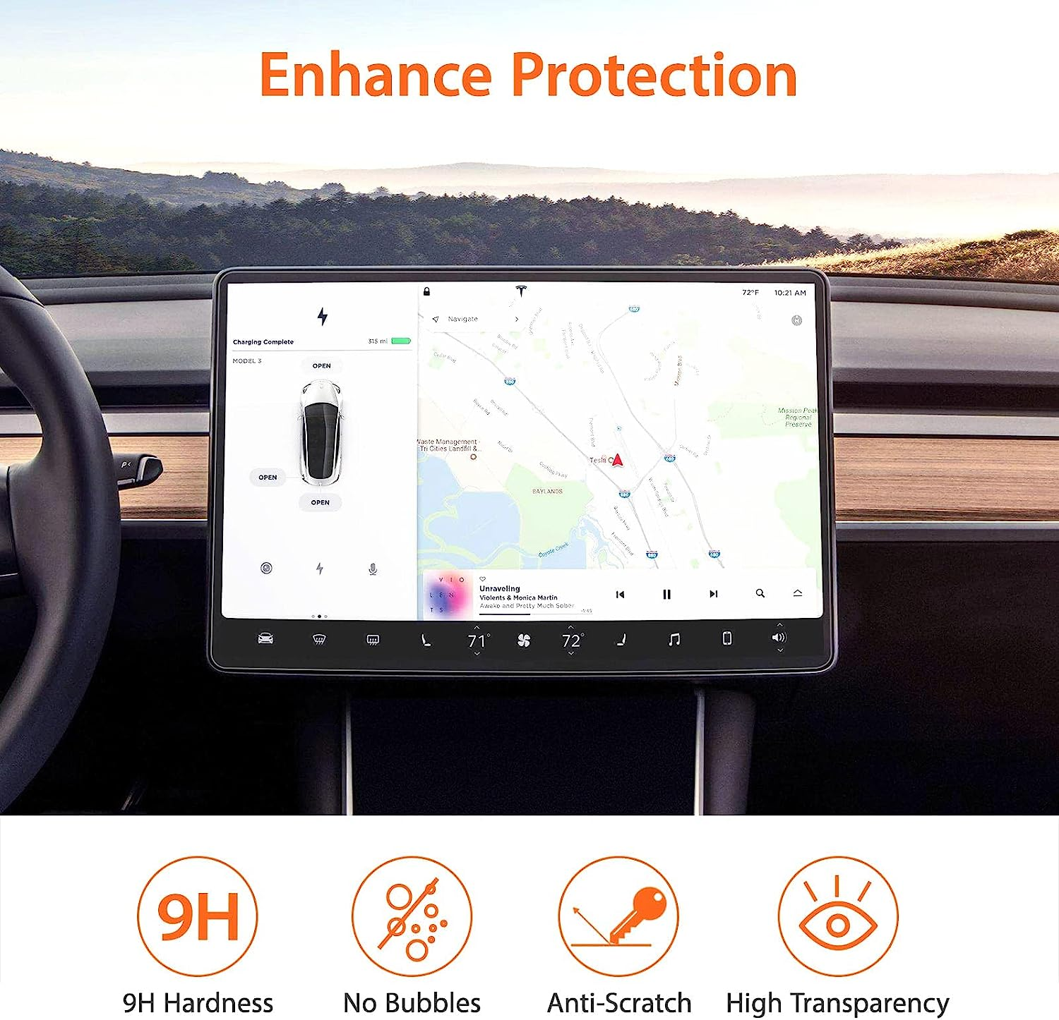 Ixtra Glass Screen Protector for Tesla Model 3 (2017-2023) / Tesla Model Y (2020-2024) Center Control Touch Screen Car Navigation Screen Protector [Anti Glare] [Auto-Alignment] [Tempered Glass] image number 2