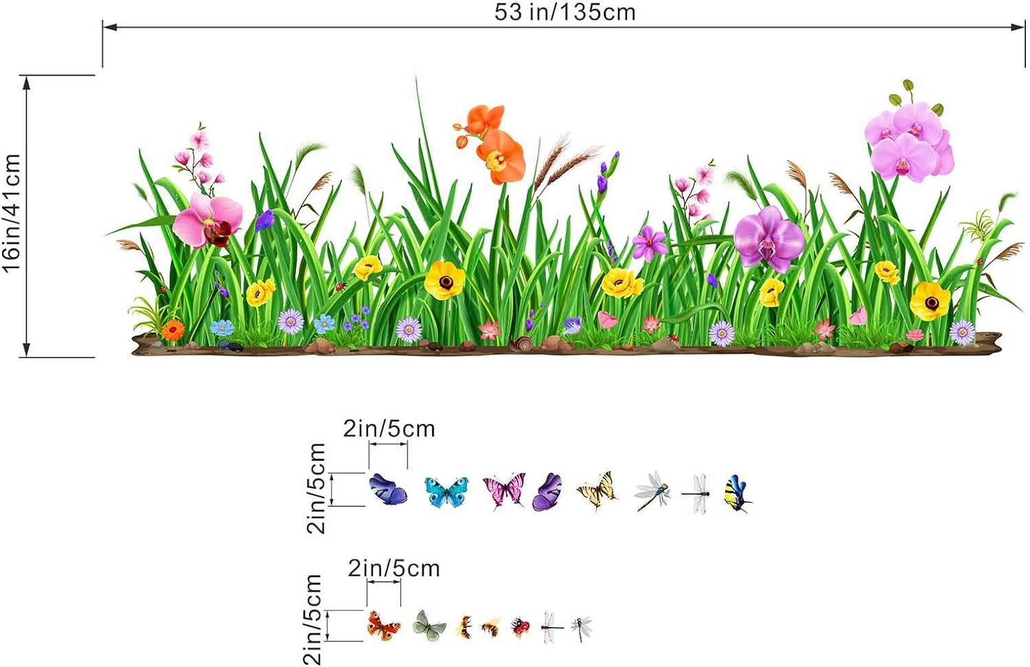 Green Grass Wall Corner Decals - Flowers Butterflies Baseboard Skirting Line Wall Stickers - Living Room Office Bedroom Sofa TV Background Home Wall Decor image number 4