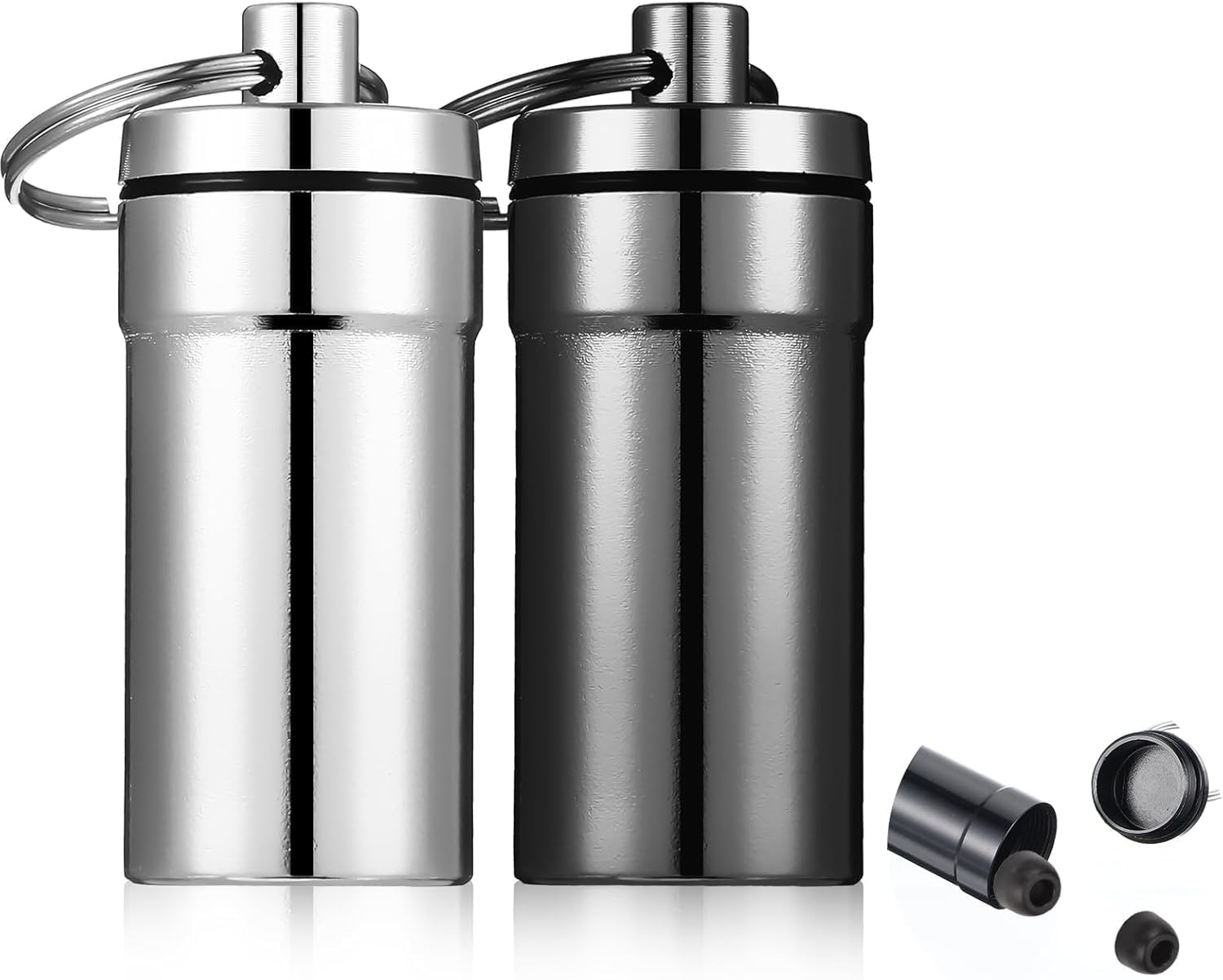 2 Pcs Loops Ear Plug Case, Portable Metal Earplug Case Keychain, Travel Ear Plug Holder, Waterproof Loops Earbuds Storage Container for Outdoor Jewelry Pill Organizer (Black, Silver, One Size)