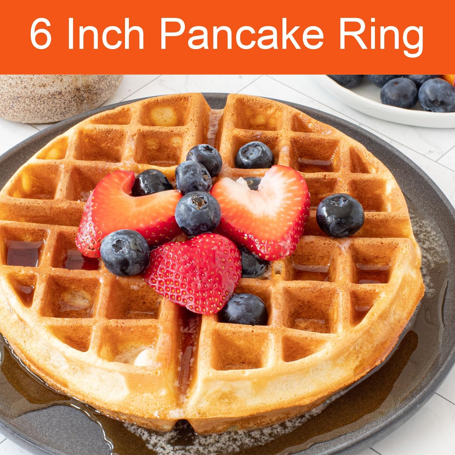 Pancake Ring for Griddle,2 Packs 6 Inch Omelette Ring for Griddle,6" Non-Stick Stainless Steel Pancake Egg Ring Crumpet Ring Omelet Griddle Ring Pancake Maker Cake Ring Creps Ring with Silicone Handle image number 5