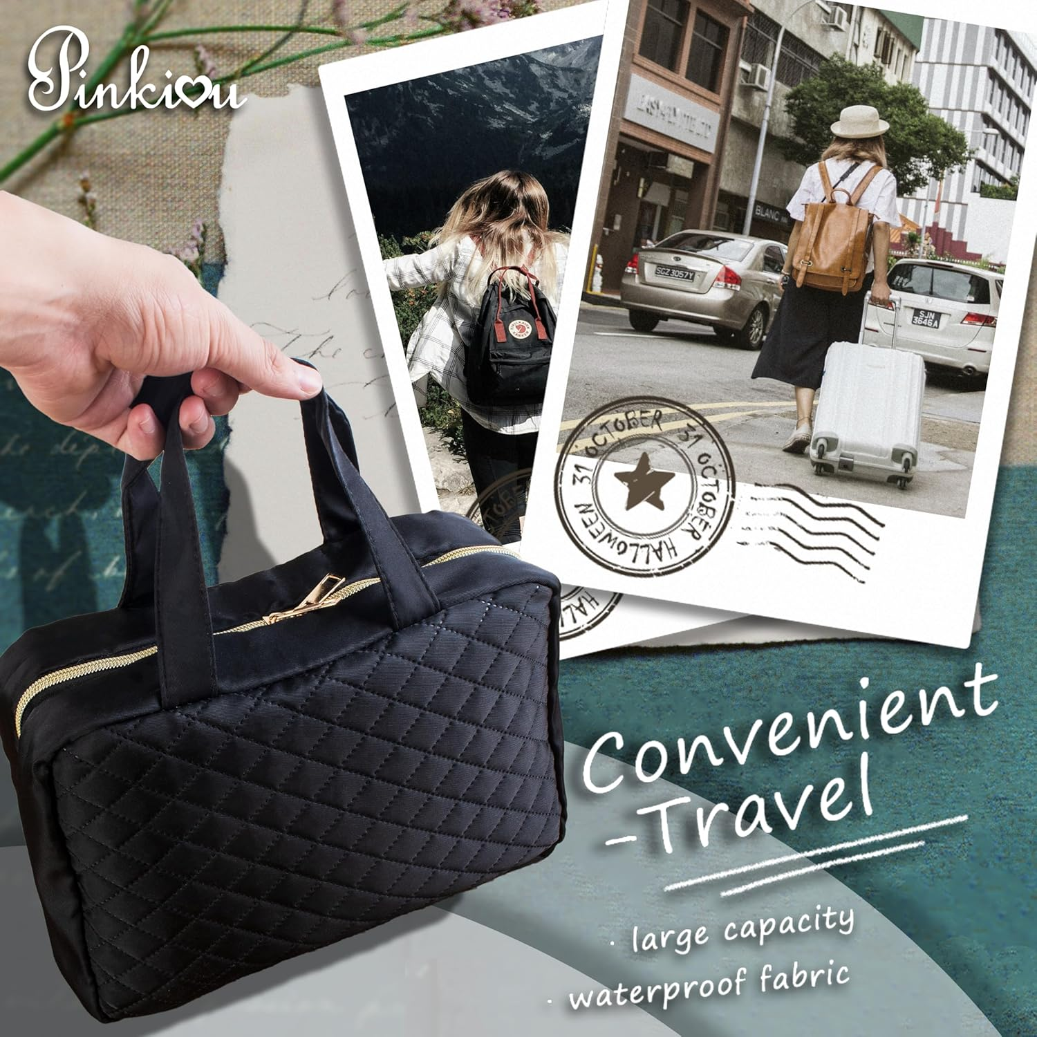 Pinkiou Travel Cosmetic Bag, Hanging Toiletry Bag with Sturdy Hook, Wall Hanging, Waterproof Toiletry Bag with Large Capacity for Women, Men, Travel Utensils, Storage Bag, Black image number 5