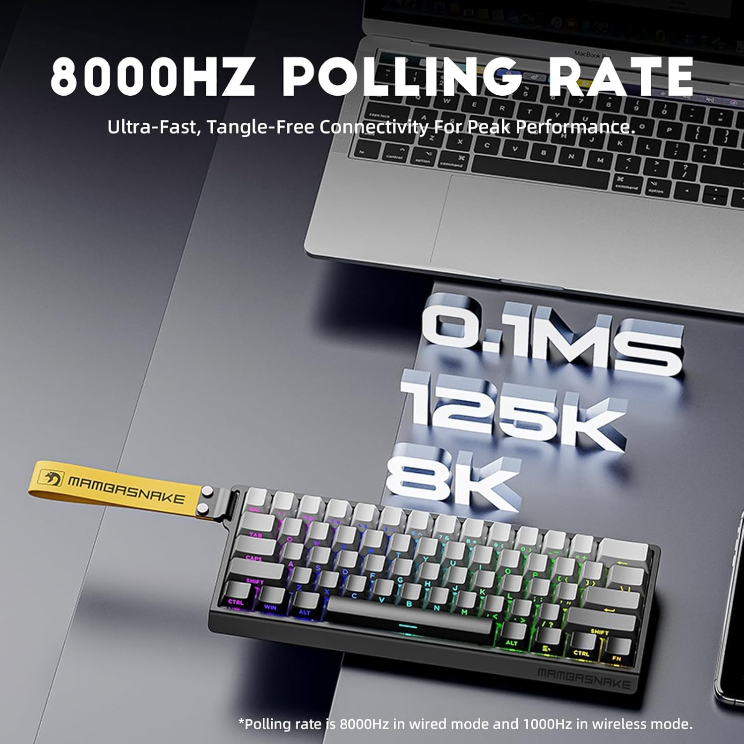 MAMBASNAKE X60 HE 60% Bt/2.4G/Wired Tri-Mode Gaming Keyboard Adjustable Actuation,Rapid Trigger Magnetic Switch Mechanical Keyboard,Rgb Backlit,8Khz Polling Rate with Coiled Cable for Pc/Mac-Moonlight image number 1