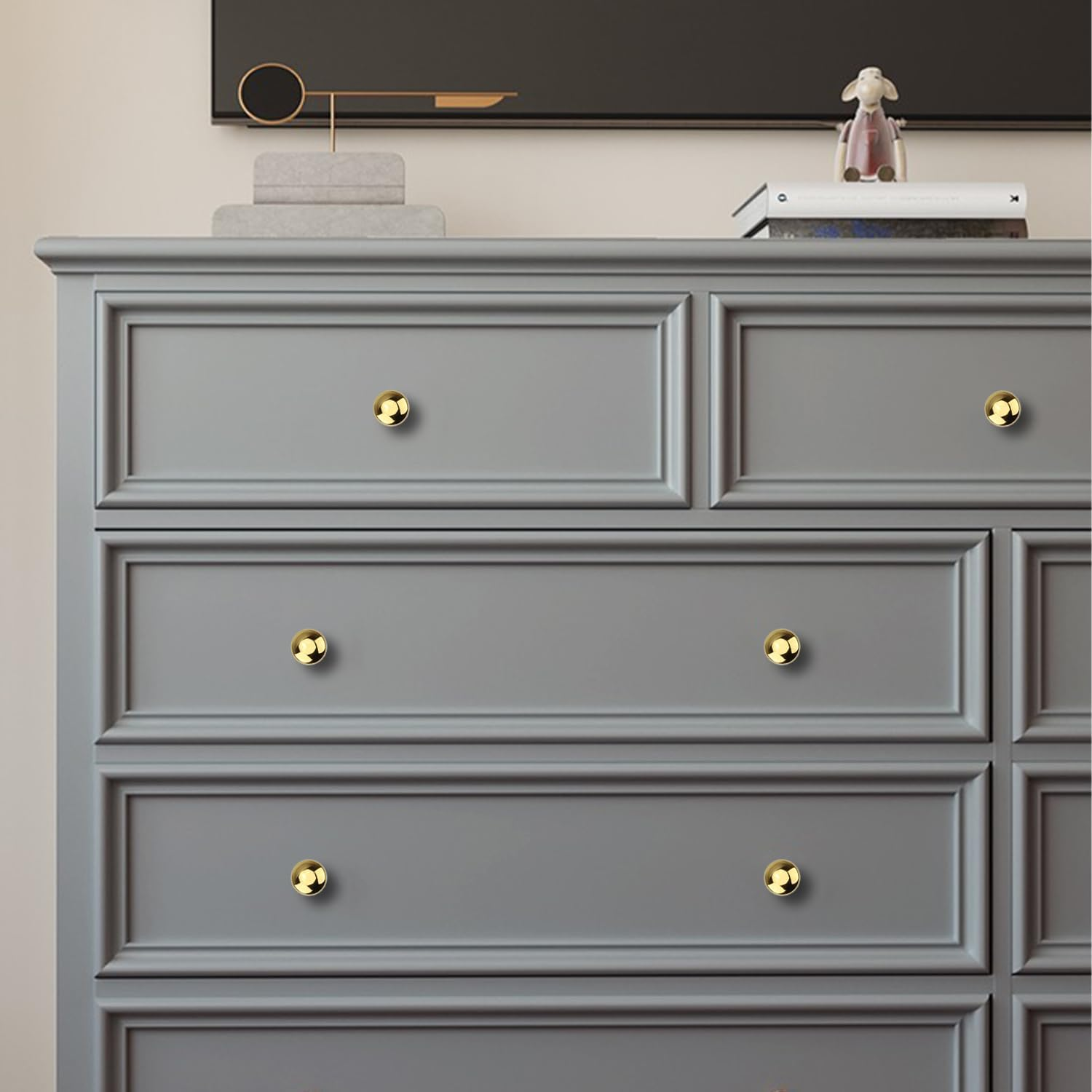 RZDEAL 4 PCS 1.0'' X 0.9'' Brass Mirror-Polished Pulls round Brass Pulls Antique Simple and Elegant Pulls Solid Hardware Knobs for Furniture Cabinet Closet Drawer Box Door Handles image number 5