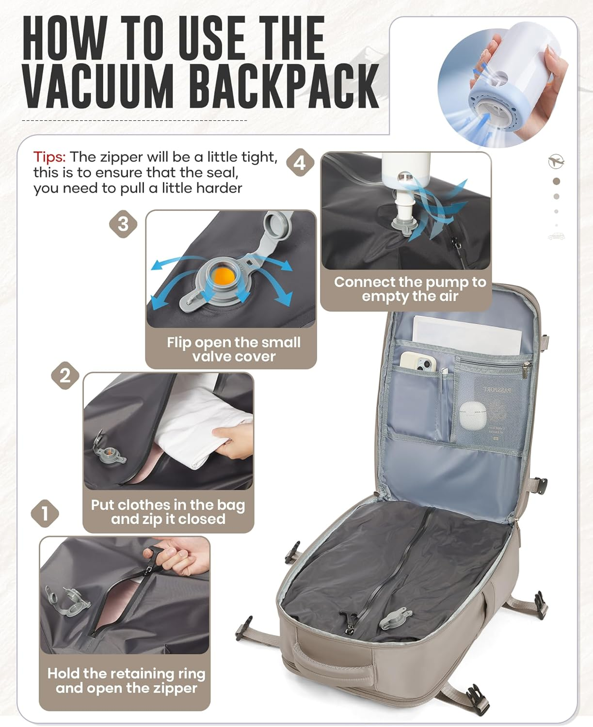 Lendolk Travel Backpack with Pump for Women Men - Gray(With Air Pump) image number 3