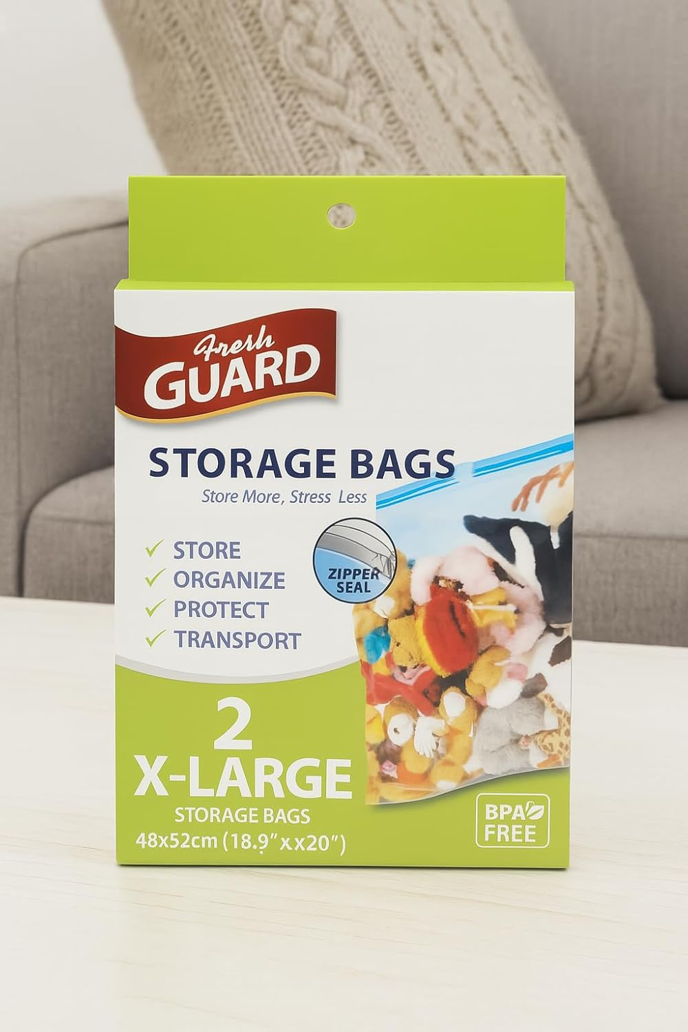 Fresh Guard Extra Large Storage Bags with Zipper &ndash; 2 Pack | Bpa-Free, Reusable, Space Saving for Clothes, Bedding, Travel | Heavy-Duty Plastic Bags 48X52Cm (18.9&rdquo;X20&rdquo;) image number 6