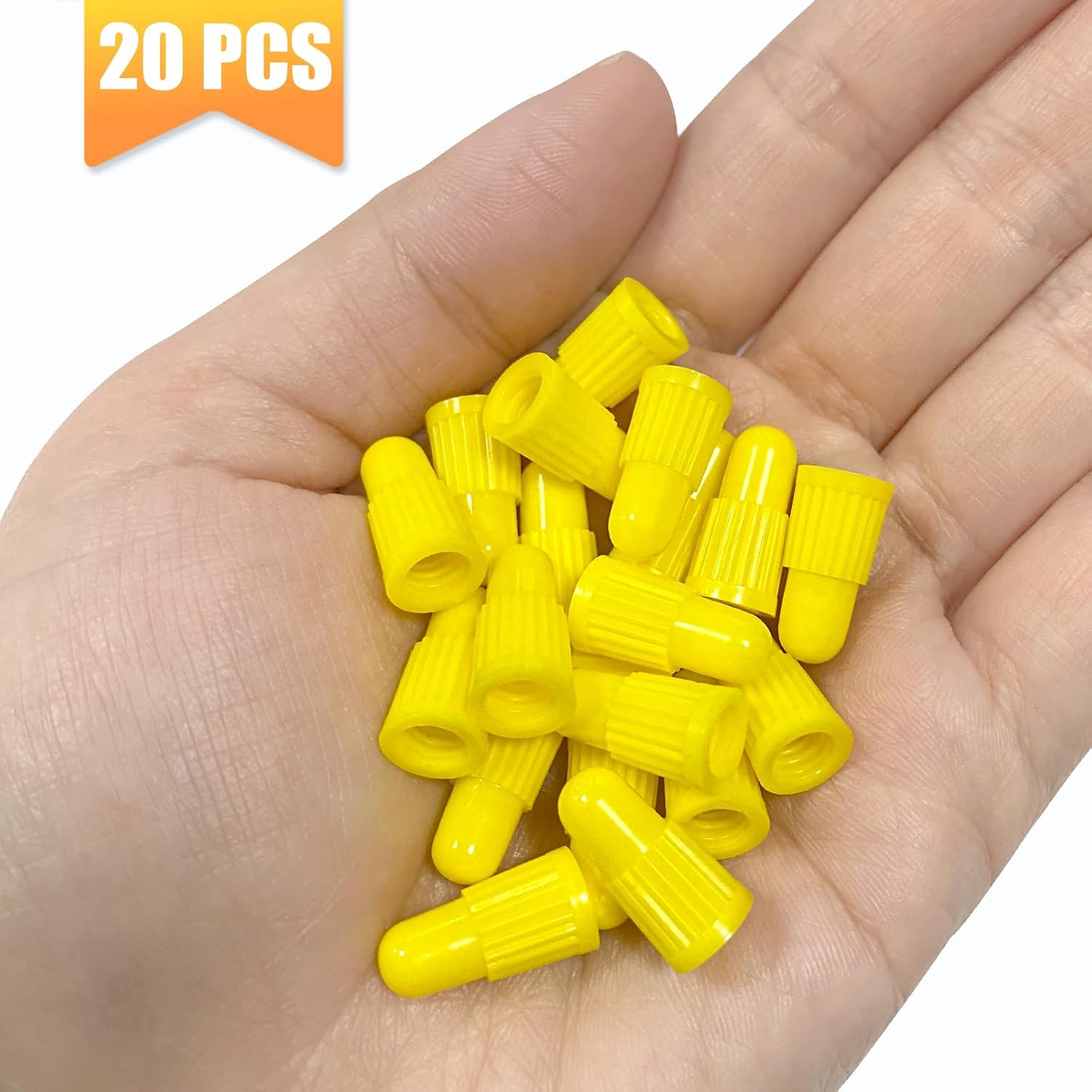 Yellow Presta Valve Caps for Bicycle Plastic Tire Valve Stem Covers - Air Valve Stem Covers for MTB Mountain, Road Bike Tires (20 Pack) image number 2