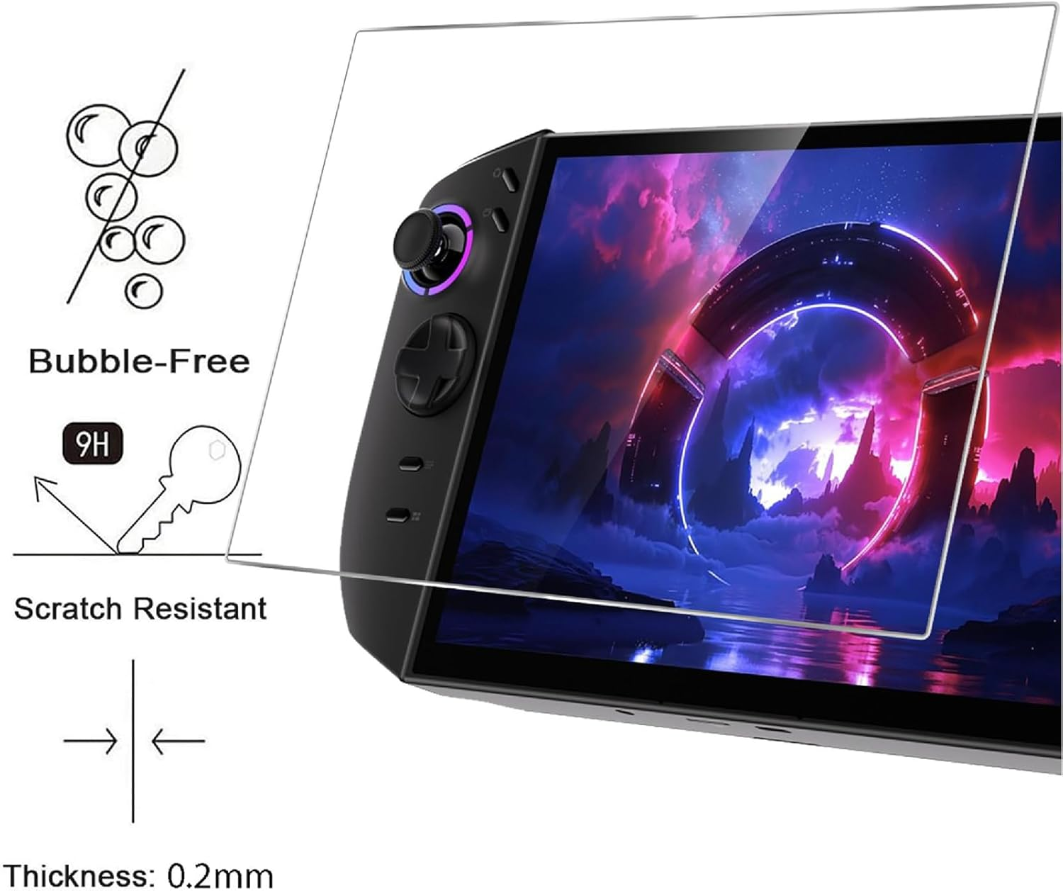 GIOPUEY Pack of 2 Tempered Glass Screen Protectors Compatible with Lenovo Legion Go 2, Glass with High Permeability, Scratch-Resistant, Compatible Case, Oil-Resistant, Protective Film image number 1